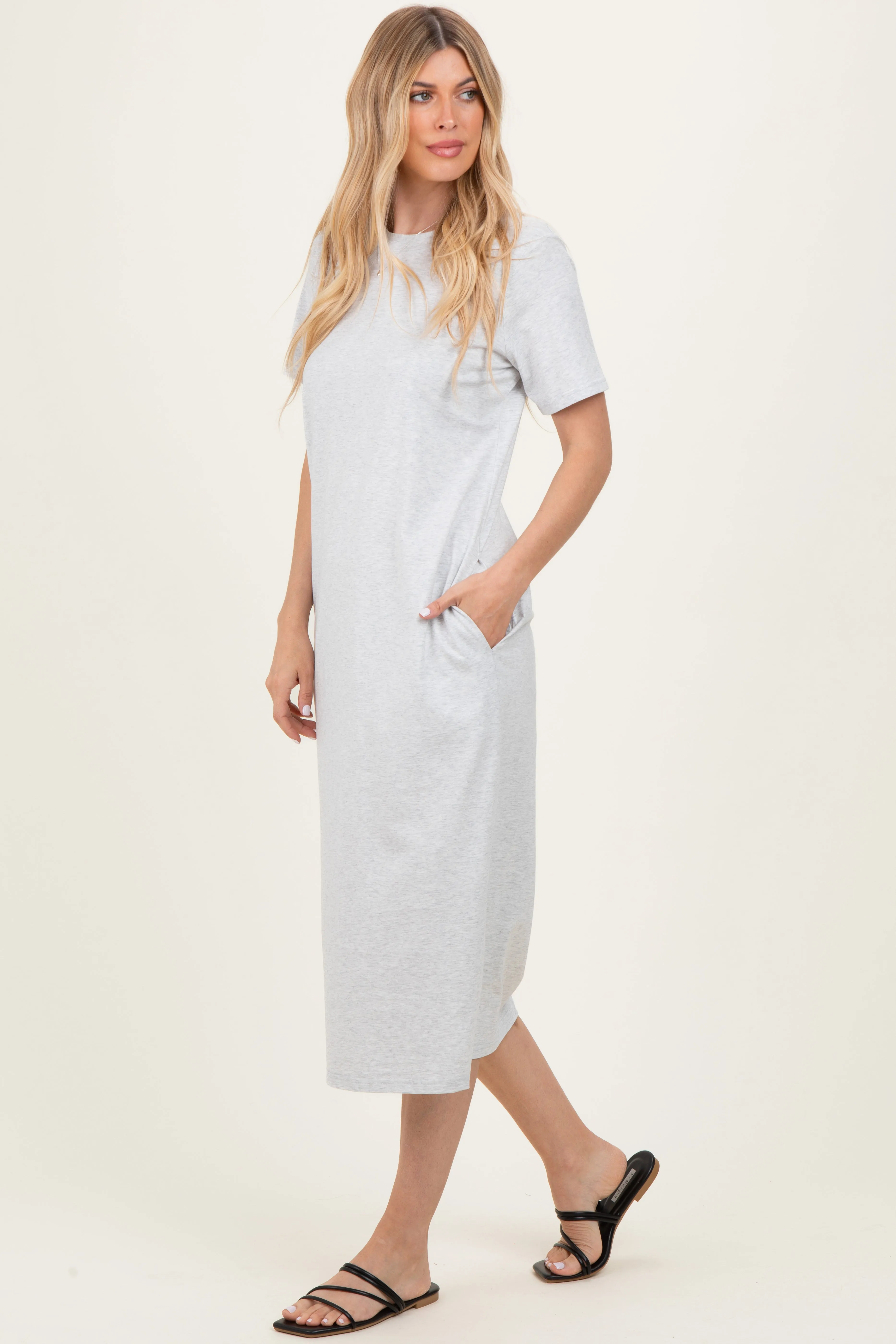 Heather Grey Cotton T-Shirt Midi Dress sold by Pinkblush product image thumbnail 3