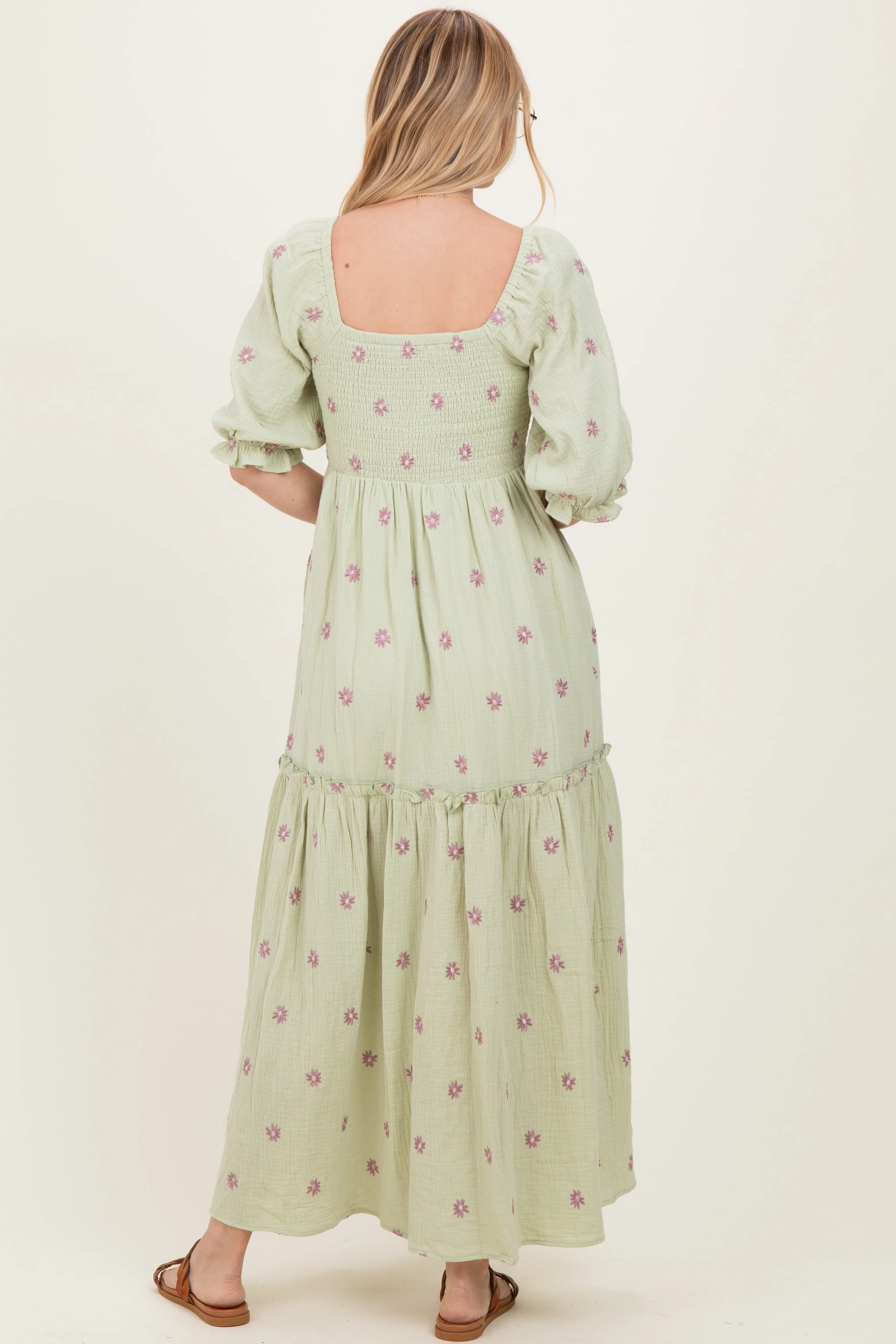Mint Floral Smocked Puff Sleeve Maxi Dress sold by Pinkblush product image thumbnail 4
