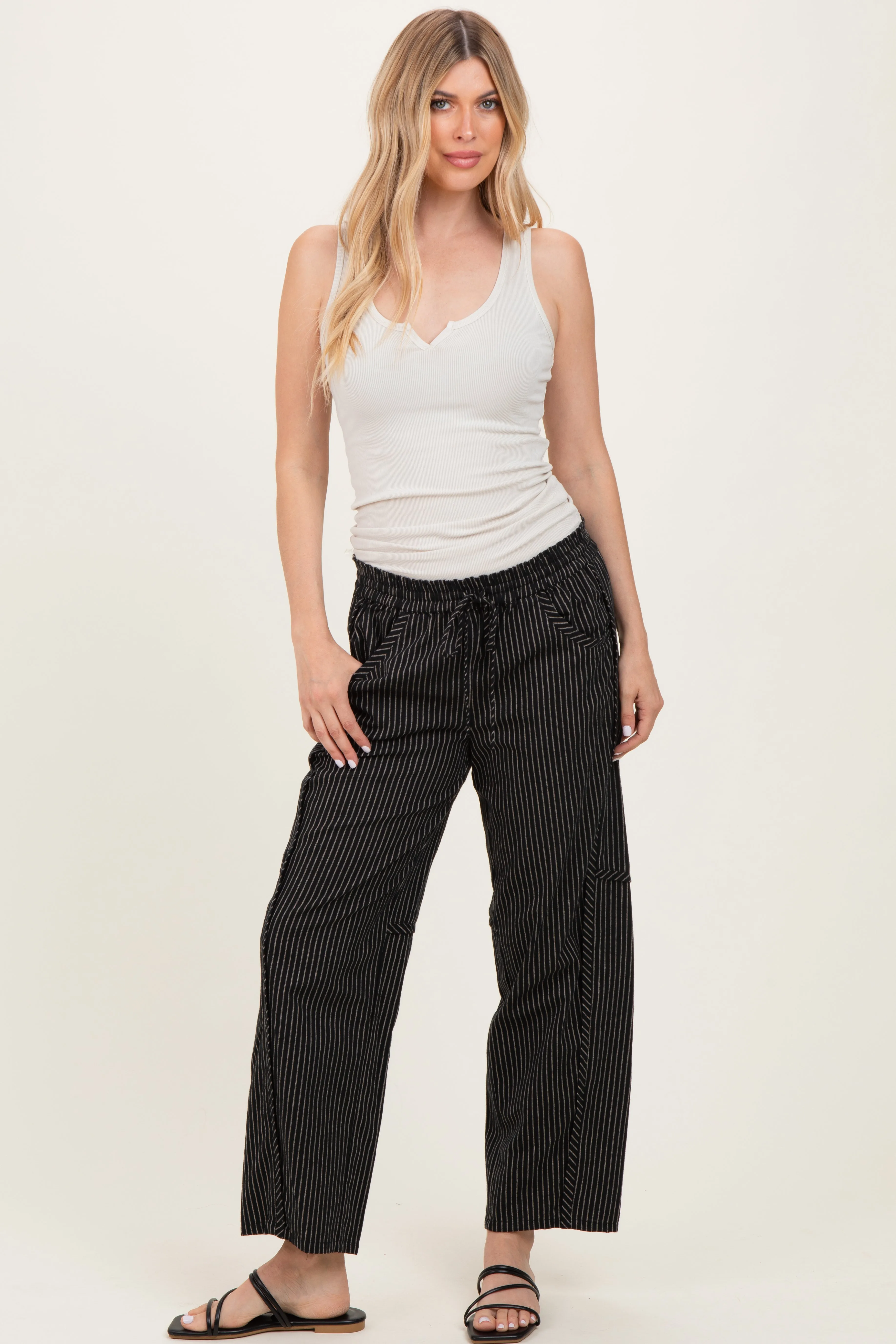 Black Striped Barrel Pants sold by Pinkblush product image thumbnail 2
