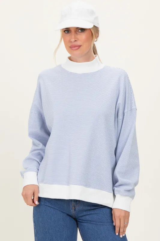 Light Blue Striped Mock Neck Sweatshirt sold by Pinkblush