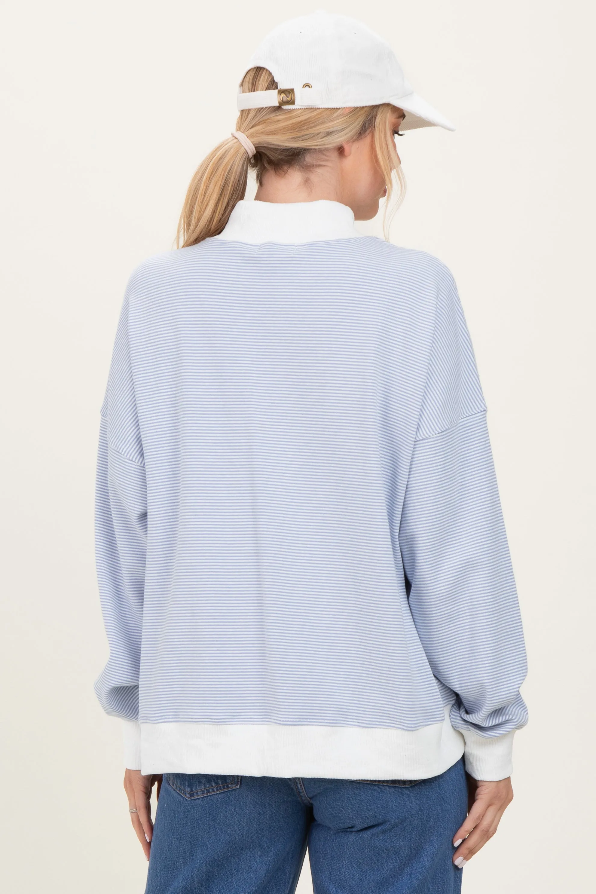 Light Blue Striped Mock Neck Sweatshirt sold by Pinkblush product image thumbnail 2