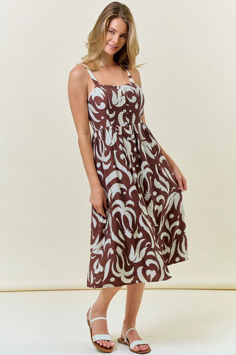 Brown Printed Button Down Sleeveless Maternity Midi Dress sold by Pinkblush product image thumbnail 5