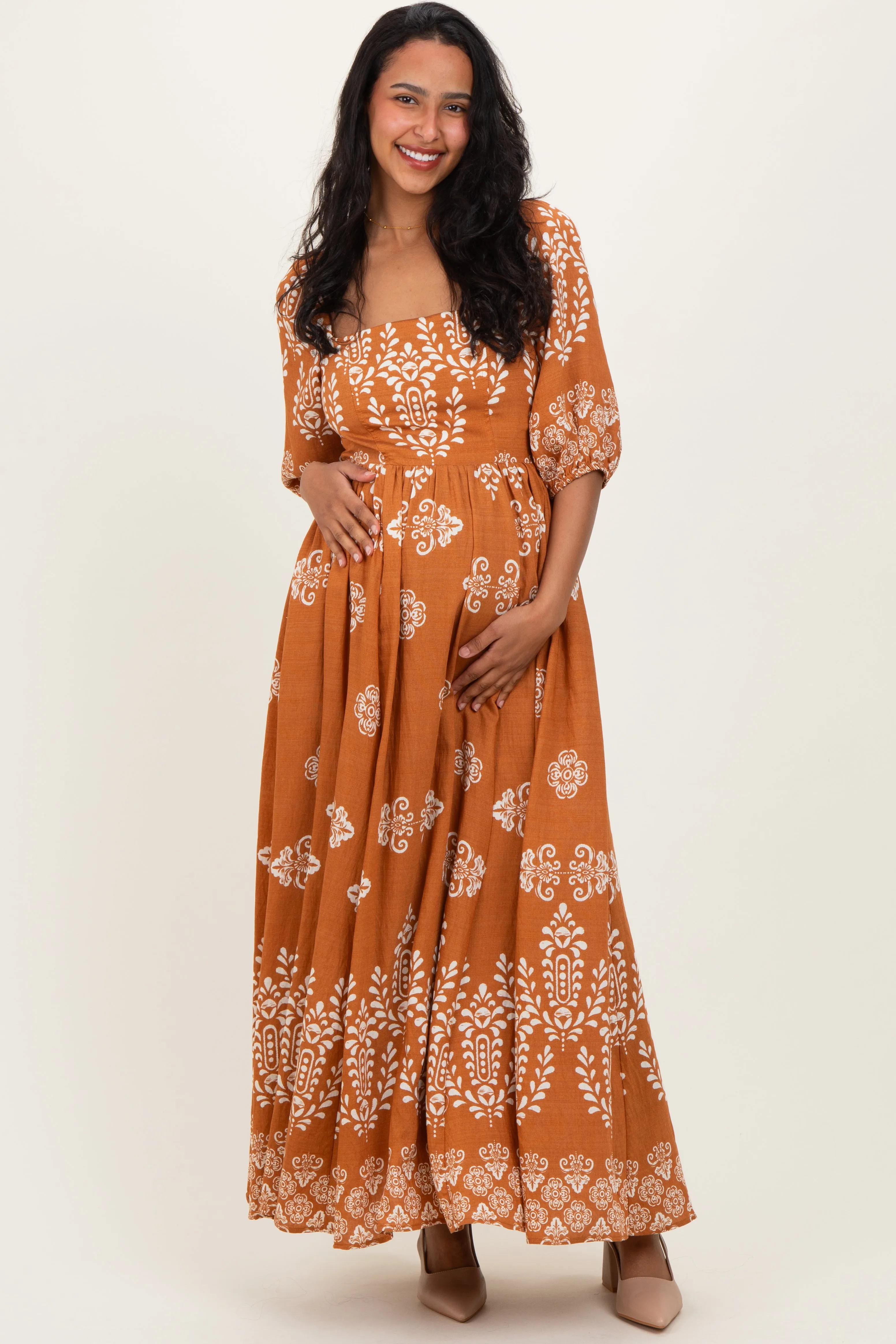 Amber Damask Print Short Sleeve Maternity Maxi Dress sold by Pinkblush product image thumbnail 3
