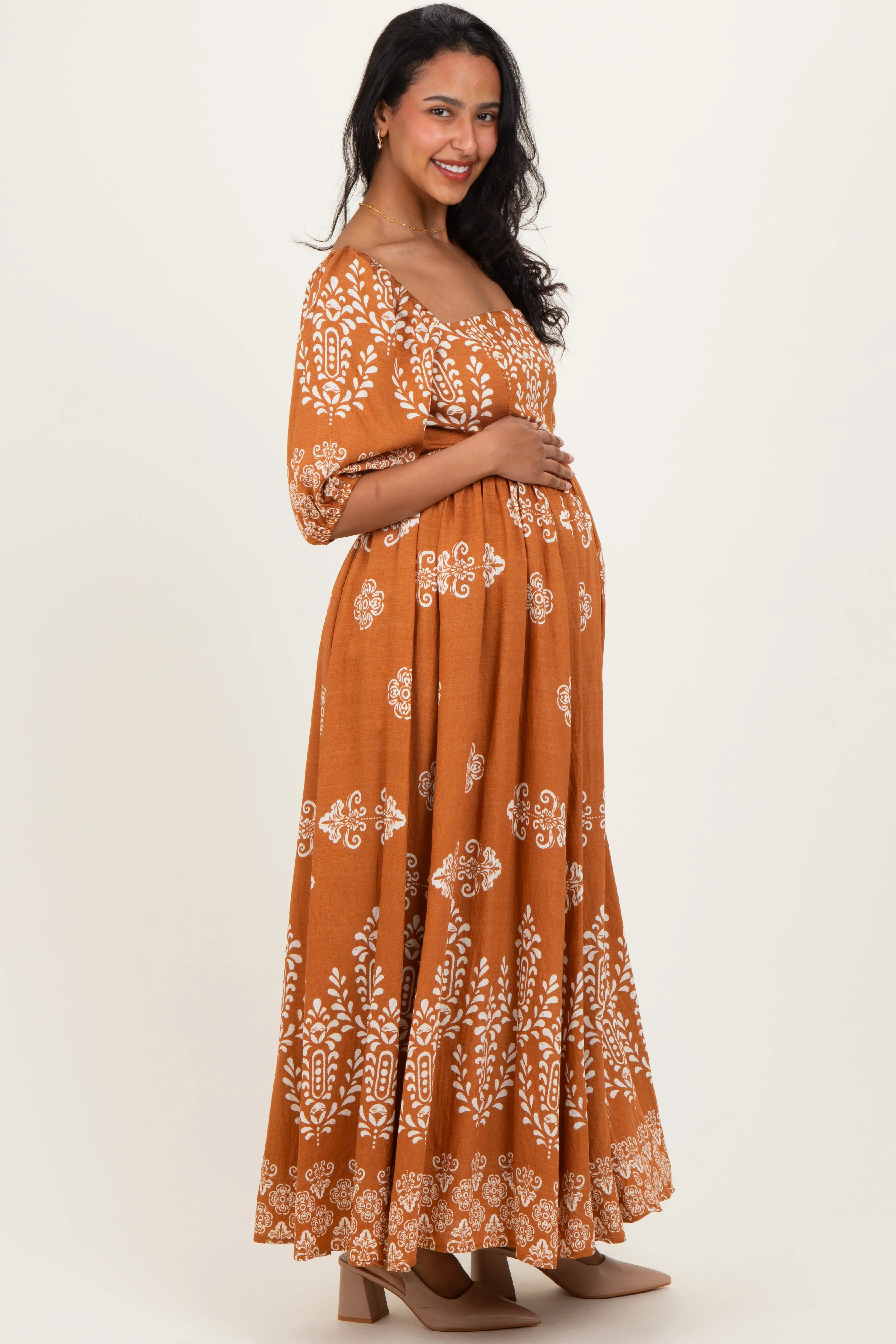 Amber Damask Print Short Sleeve Maternity Maxi Dress sold by Pinkblush product image thumbnail 4