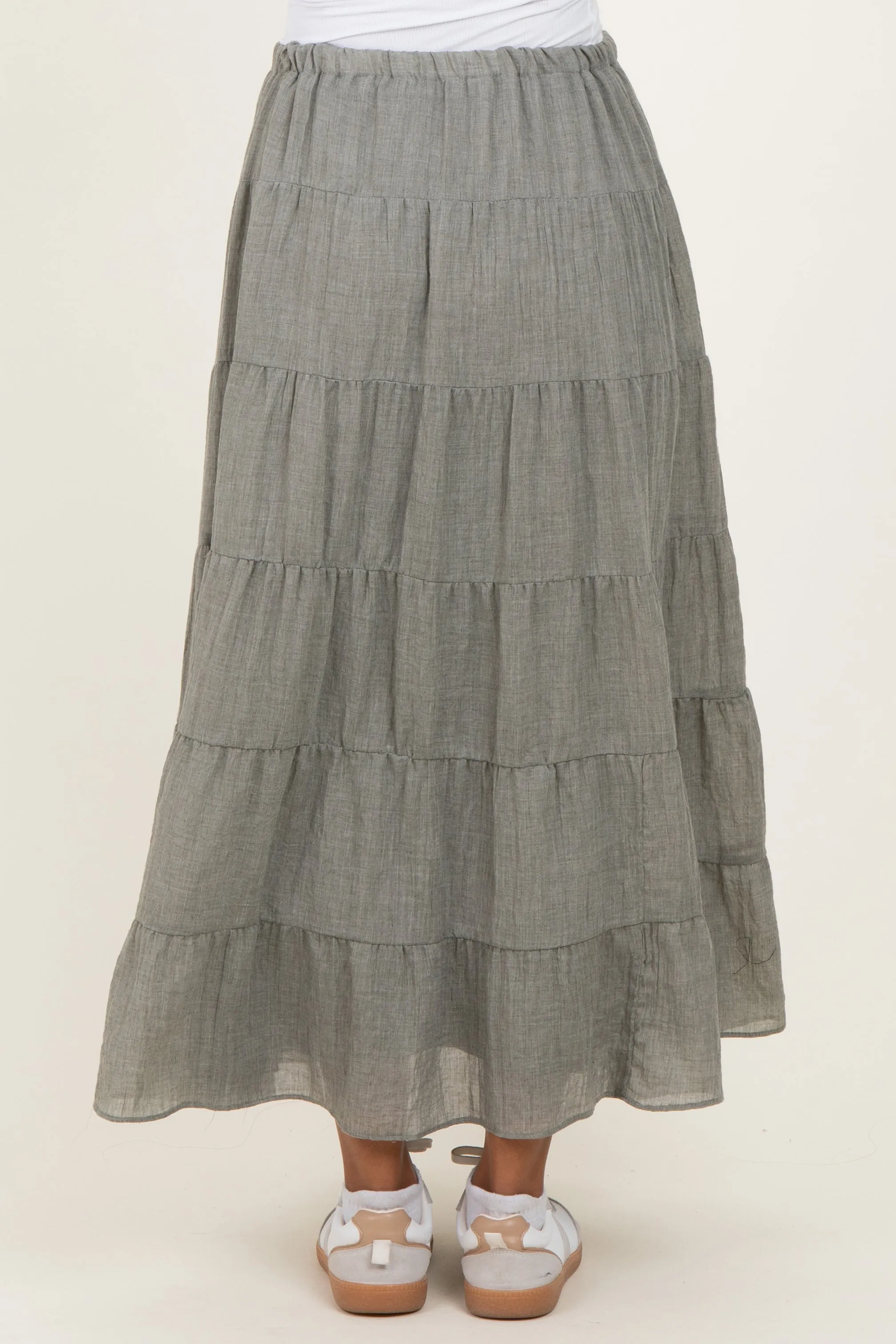 Light Olive Tiered Drawstring Maternity Maxi Skirt sold by Pinkblush product image thumbnail 5