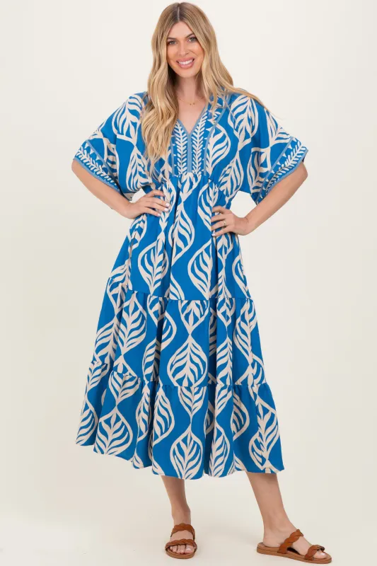 Royal Blue Printed Dolman Sleeve Maxi Dress sold by Pinkblush