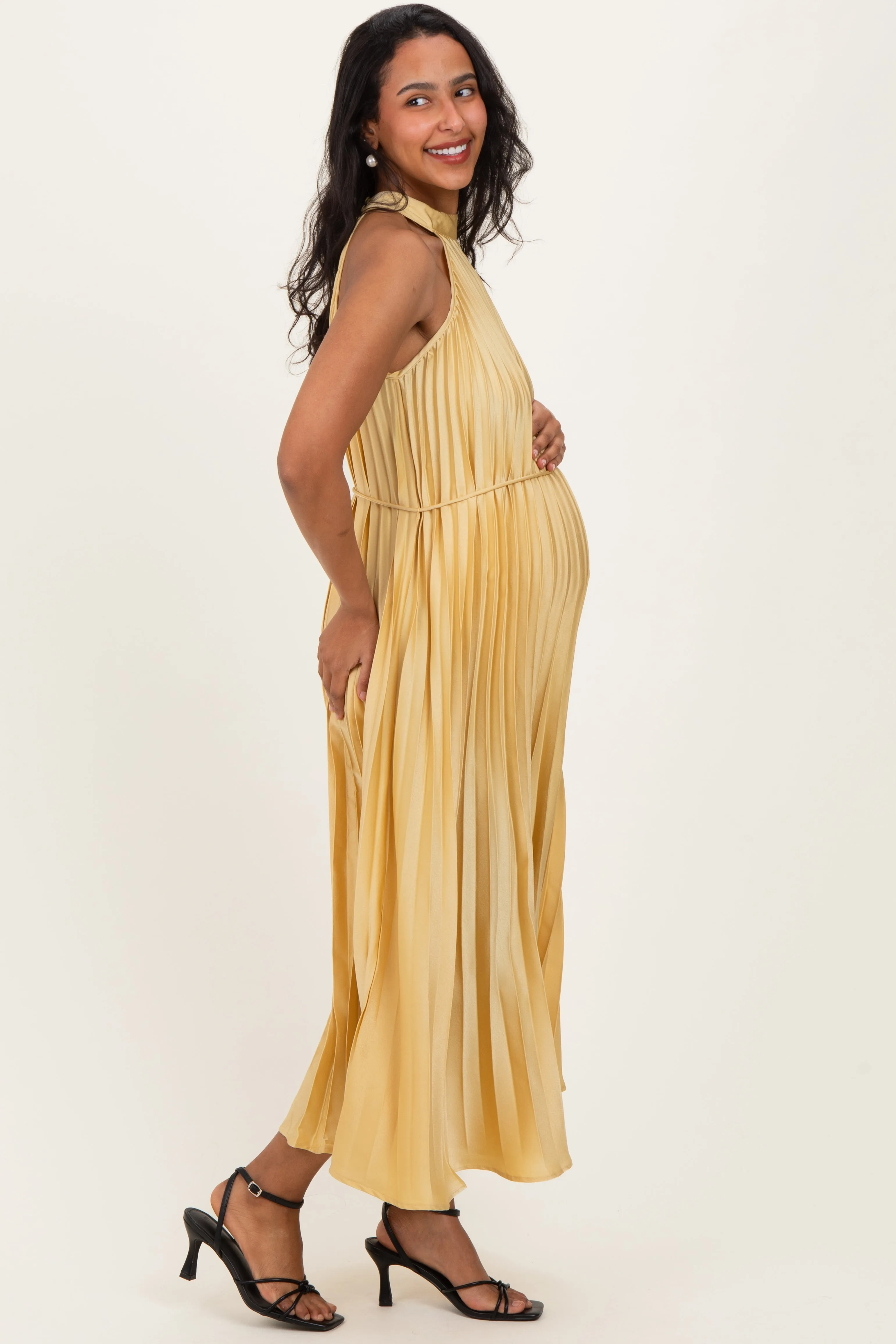 Yellow Pleated Maternity Halter Dress sold by Pinkblush product image thumbnail 3