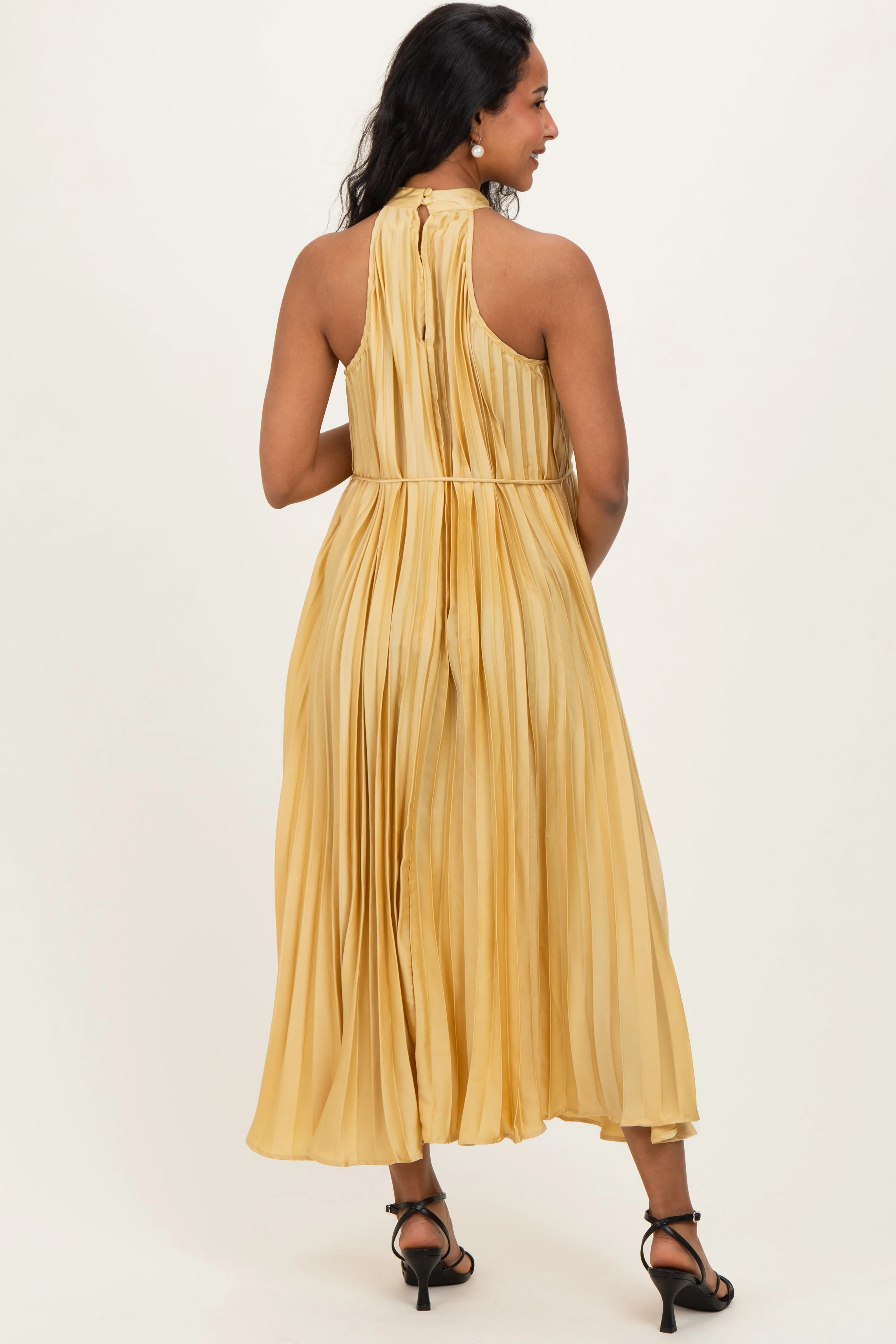 Yellow Pleated Maternity Halter Dress sold by Pinkblush product image thumbnail 4