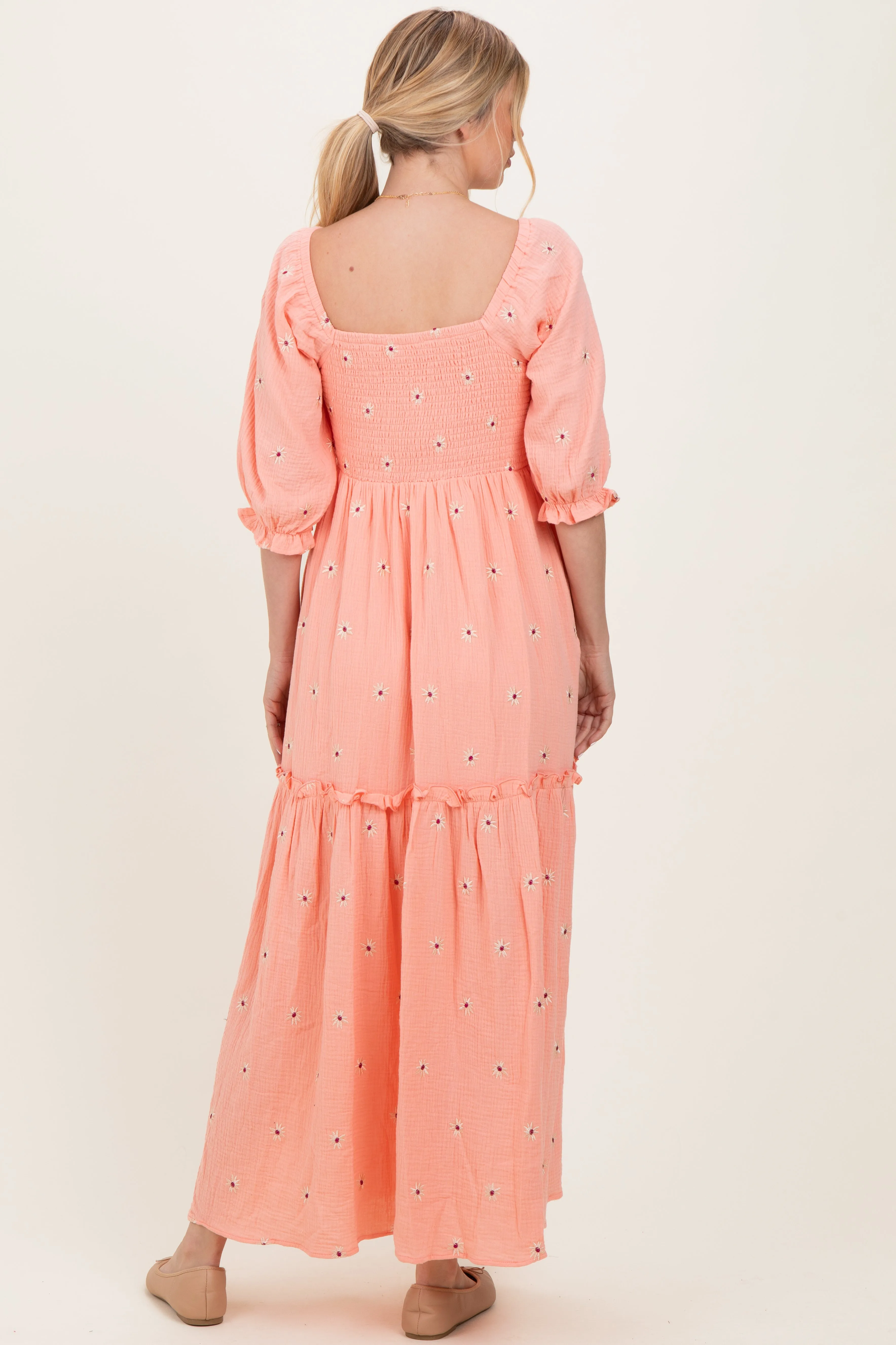 Light Pink Floral Smocked Puff Sleeve Maxi Dress sold by Pinkblush product image thumbnail 4