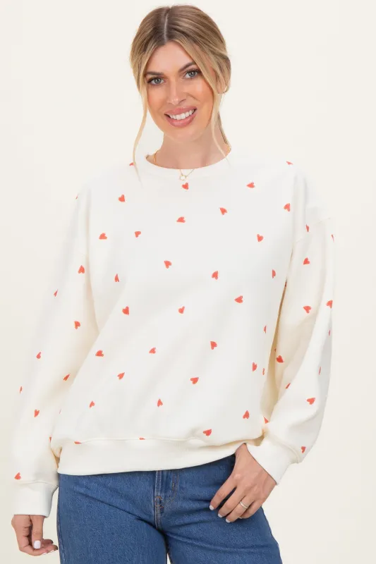Cream Crew Neck Heart Print Sweatshirt sold by Pinkblush