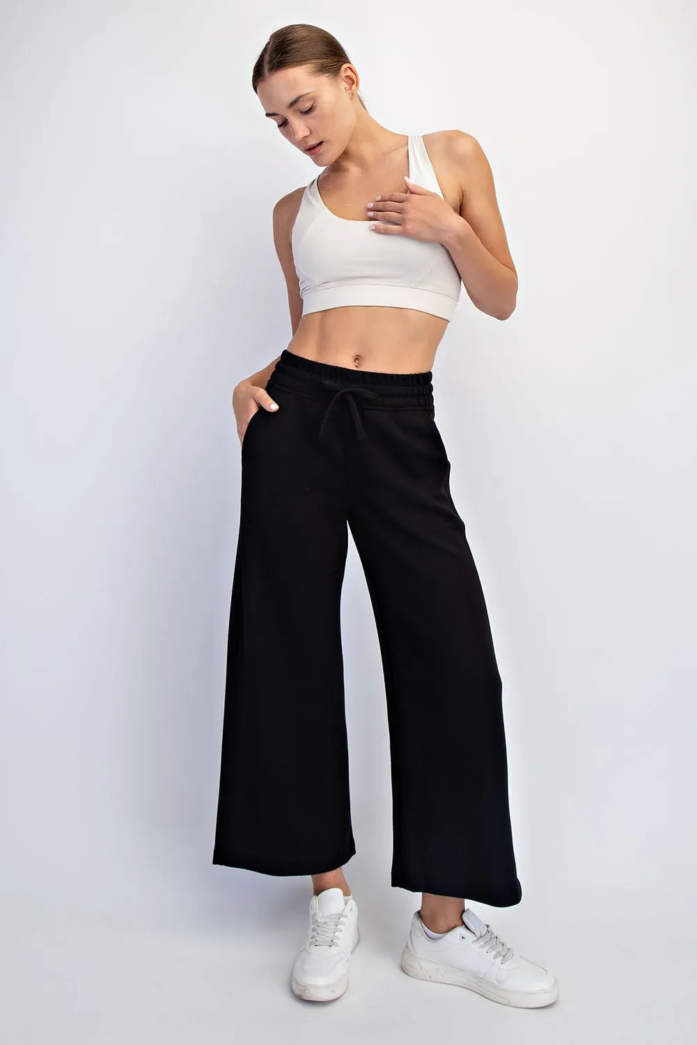 Black Ankle Wide Leg Lounge Pants sold by Pinkblush