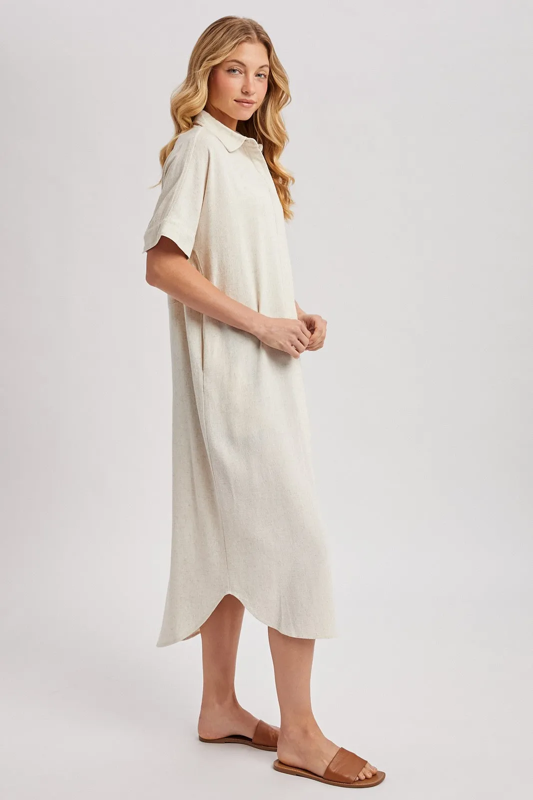 Natural Button Down Midi Shirt Dress sold by Pinkblush product image thumbnail 2