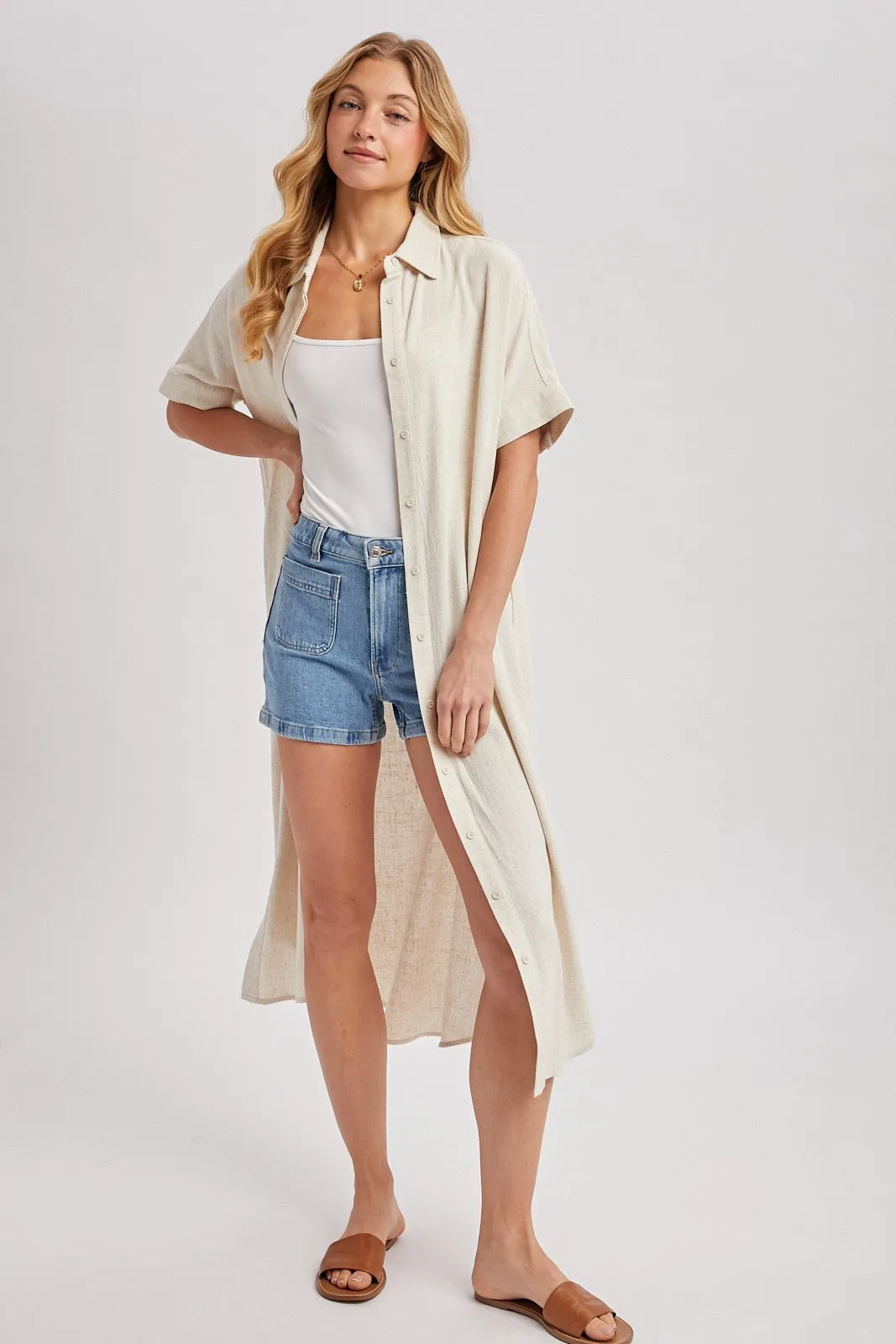 Natural Button Down Midi Shirt Dress sold by Pinkblush product image thumbnail 4