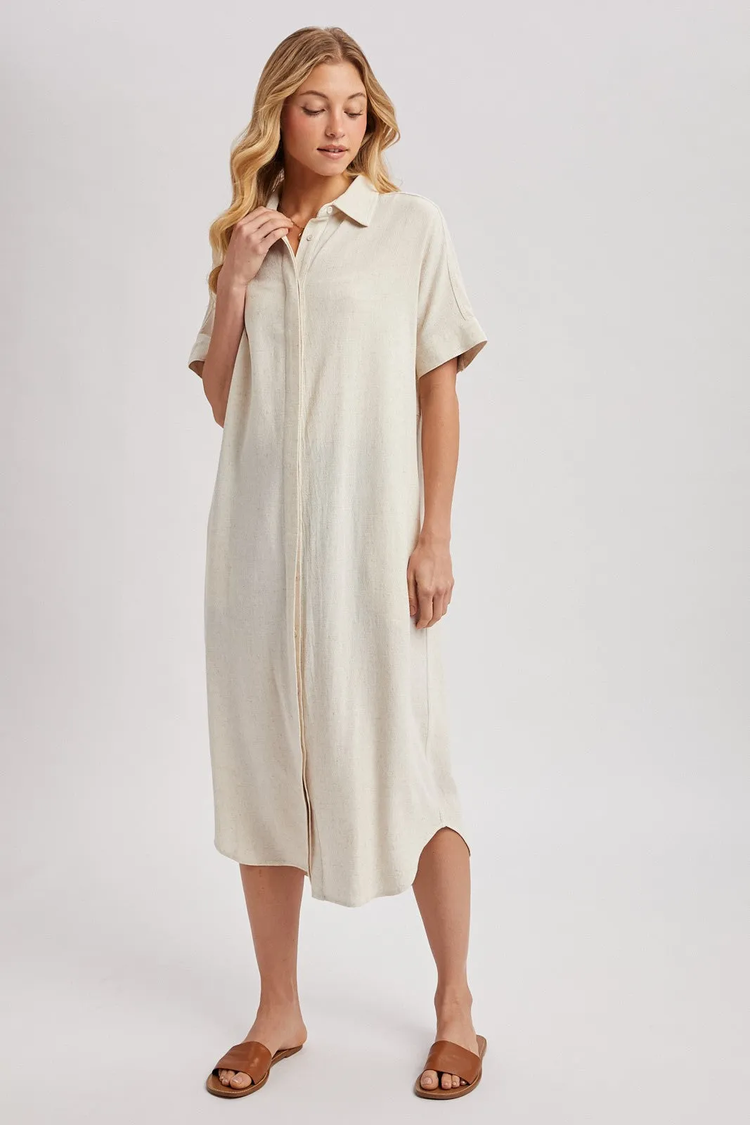 Natural Button Down Midi Shirt Dress sold by Pinkblush