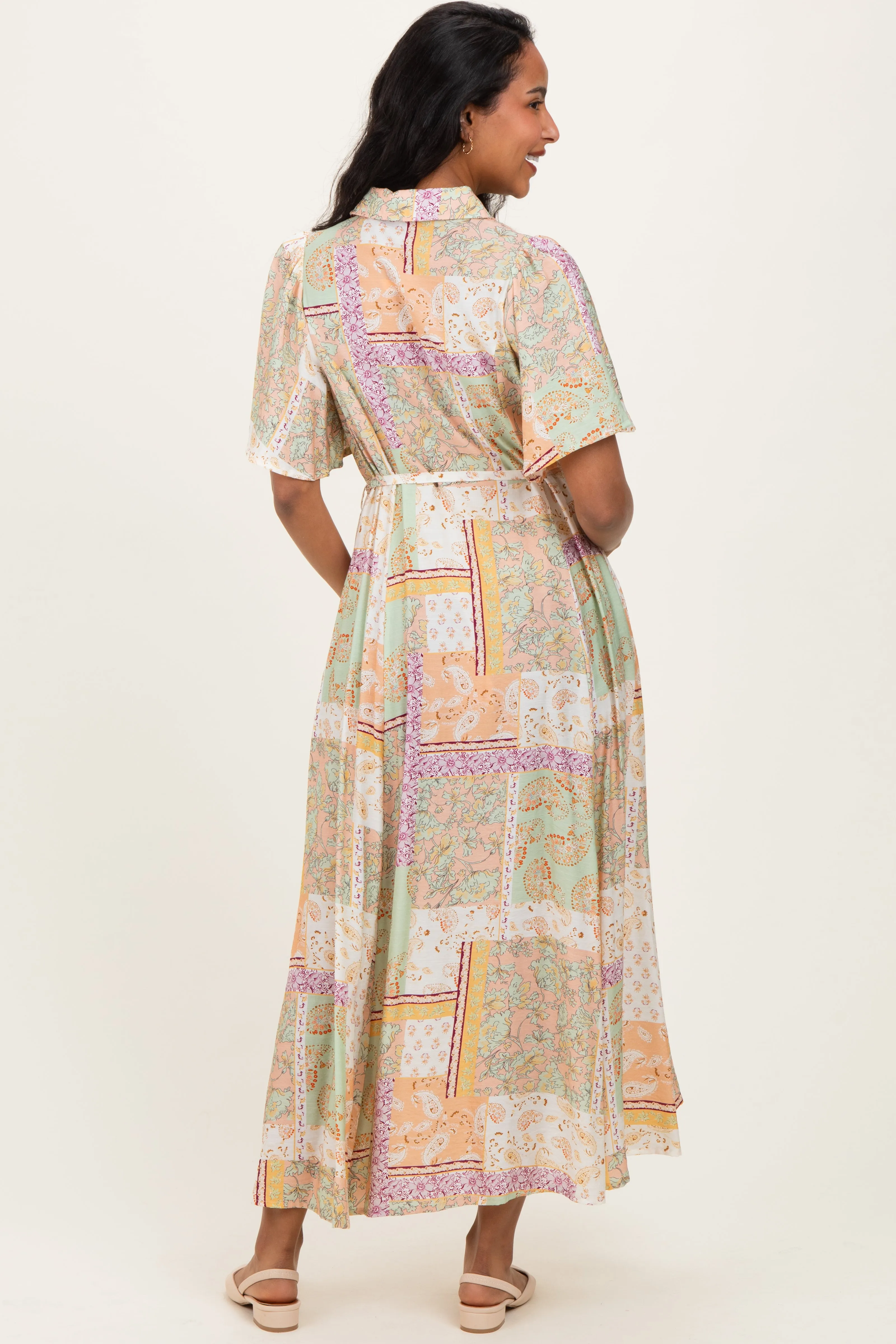 Multicolor Patchwork Print Button Down Maternity Maxi Dress sold by Pinkblush product image thumbnail 4