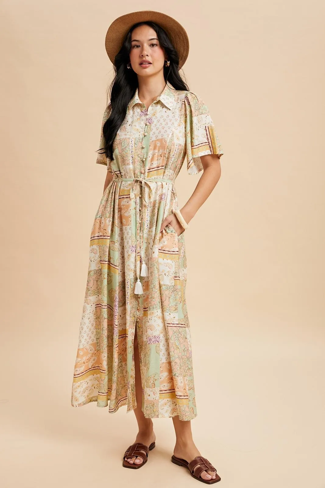 Multicolor Patchwork Print Button Down Maternity Maxi Dress sold by Pinkblush product image thumbnail 5