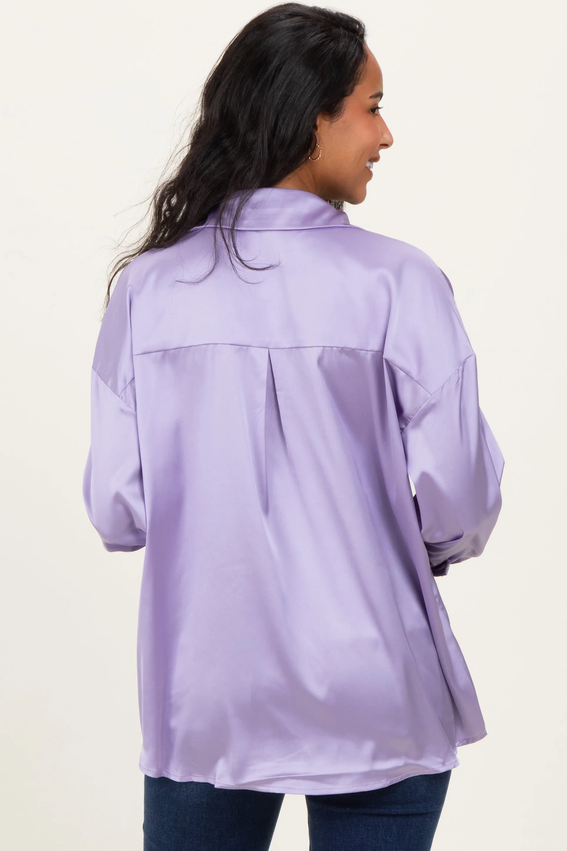 Lavender Satin Button Up Maternity Blouse sold by Pinkblush product image thumbnail 4