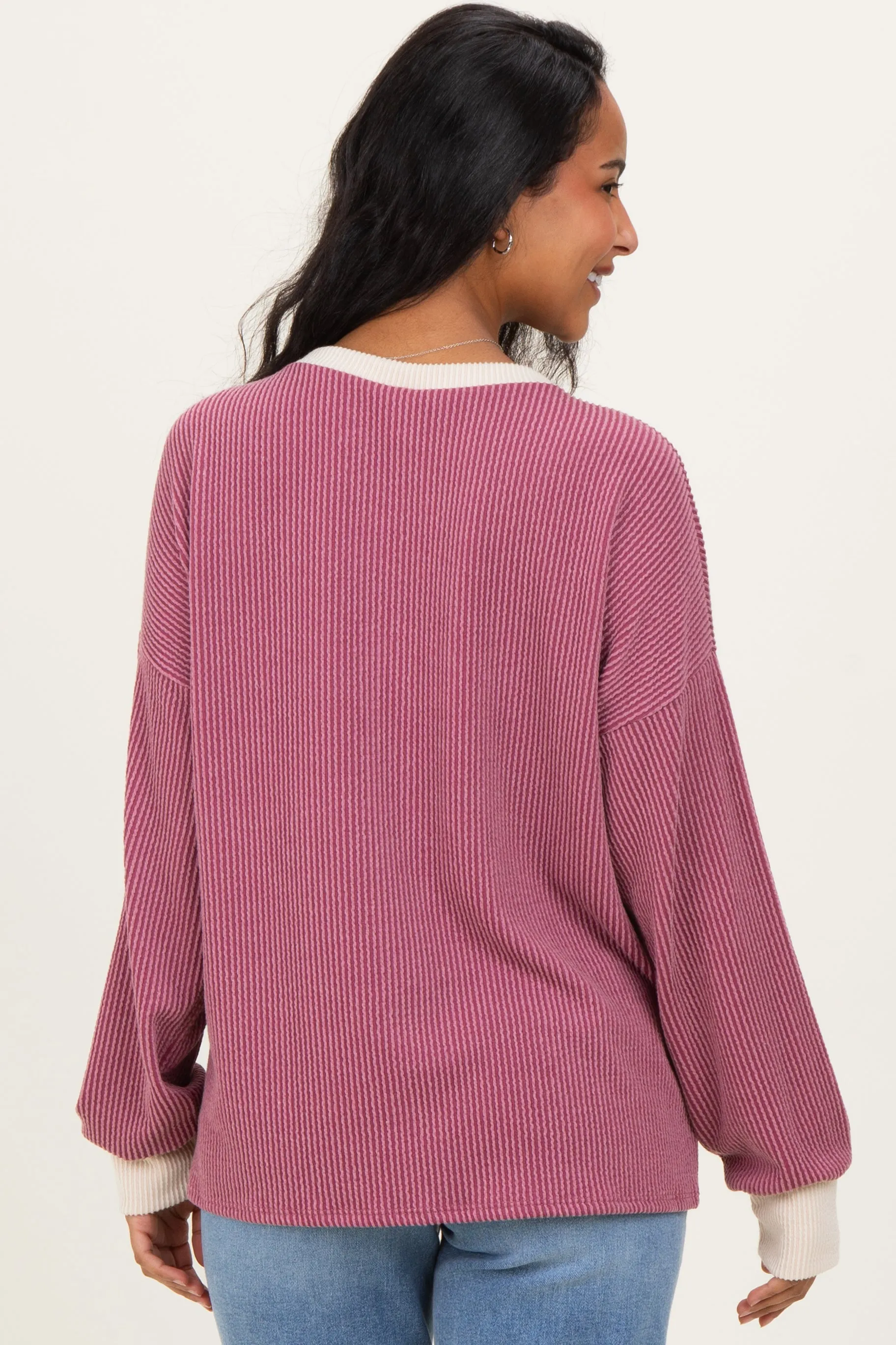 Burgundy Textured Rib Relaxed Fit Maternity Pullover Top sold by Pinkblush product image thumbnail 3