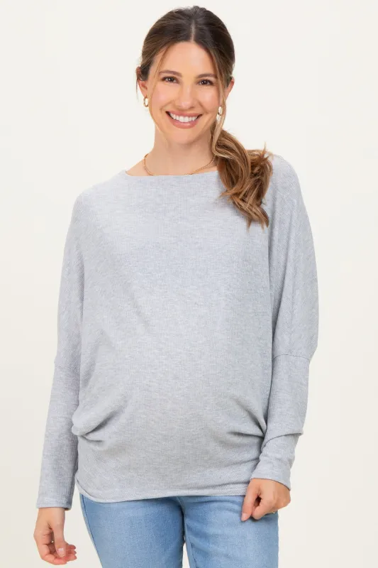 Heather Grey Ribbed Maternity Dolman Top sold by Pinkblush