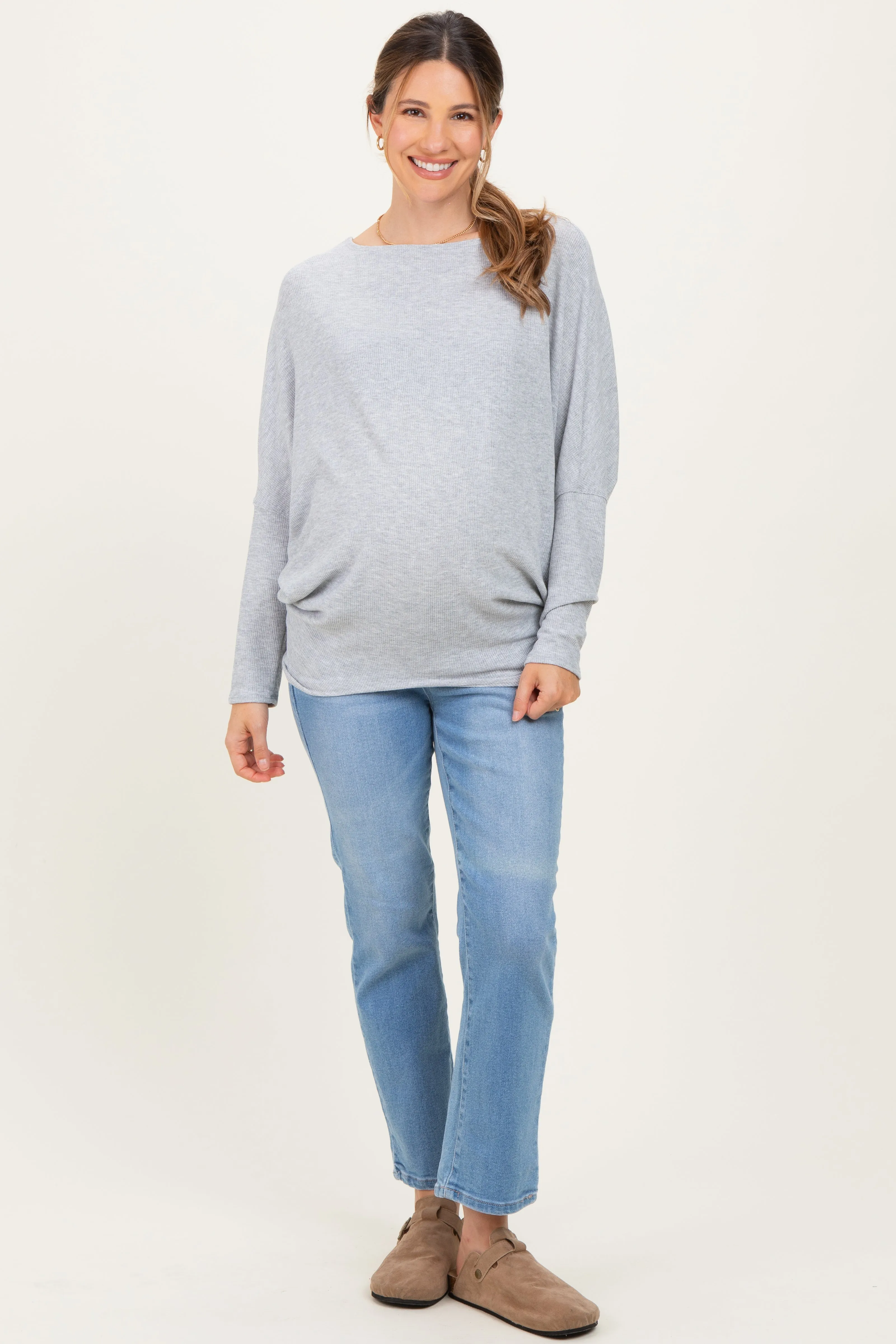Heather Grey Ribbed Maternity Dolman Top sold by Pinkblush product image thumbnail 2