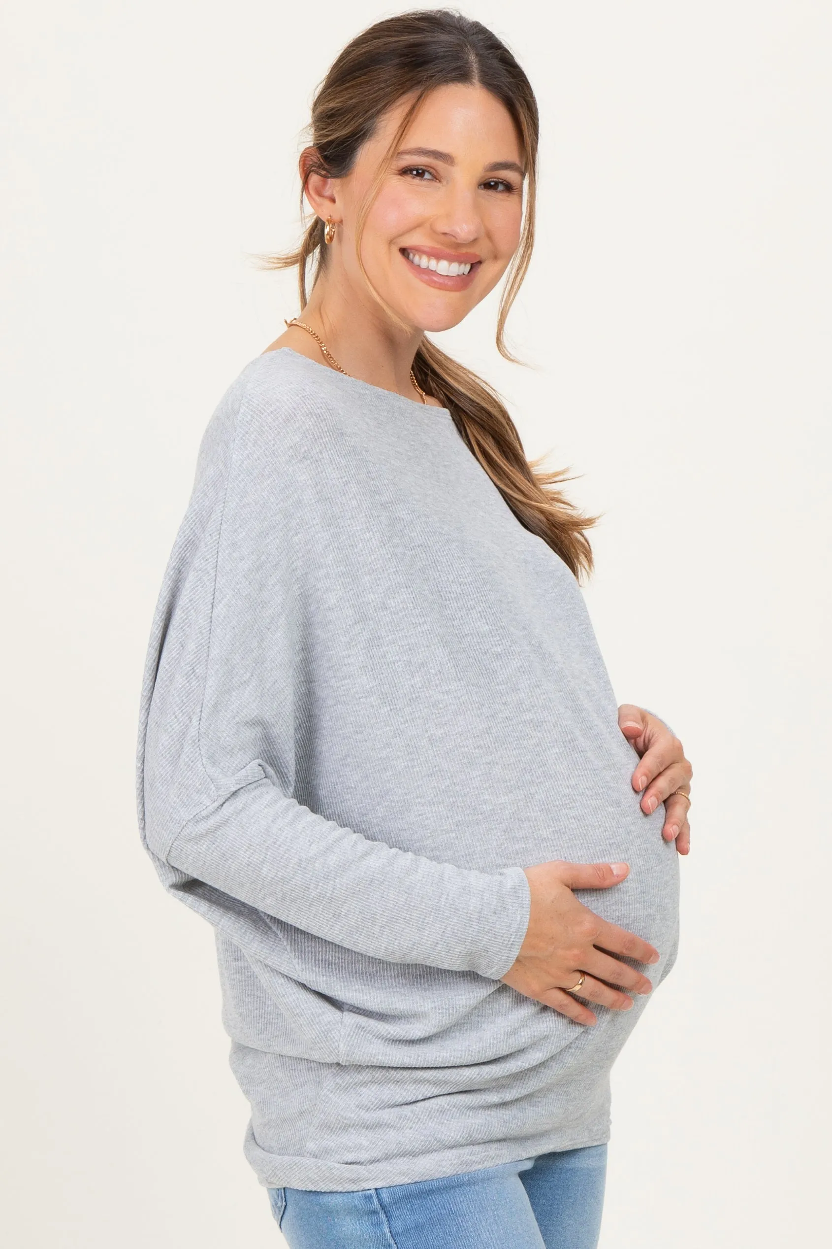 Heather Grey Ribbed Maternity Dolman Top sold by Pinkblush product image thumbnail 3