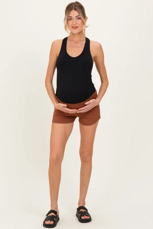 Mocha Ruched Side Maternity Lounge Shorts sold by Pinkblush