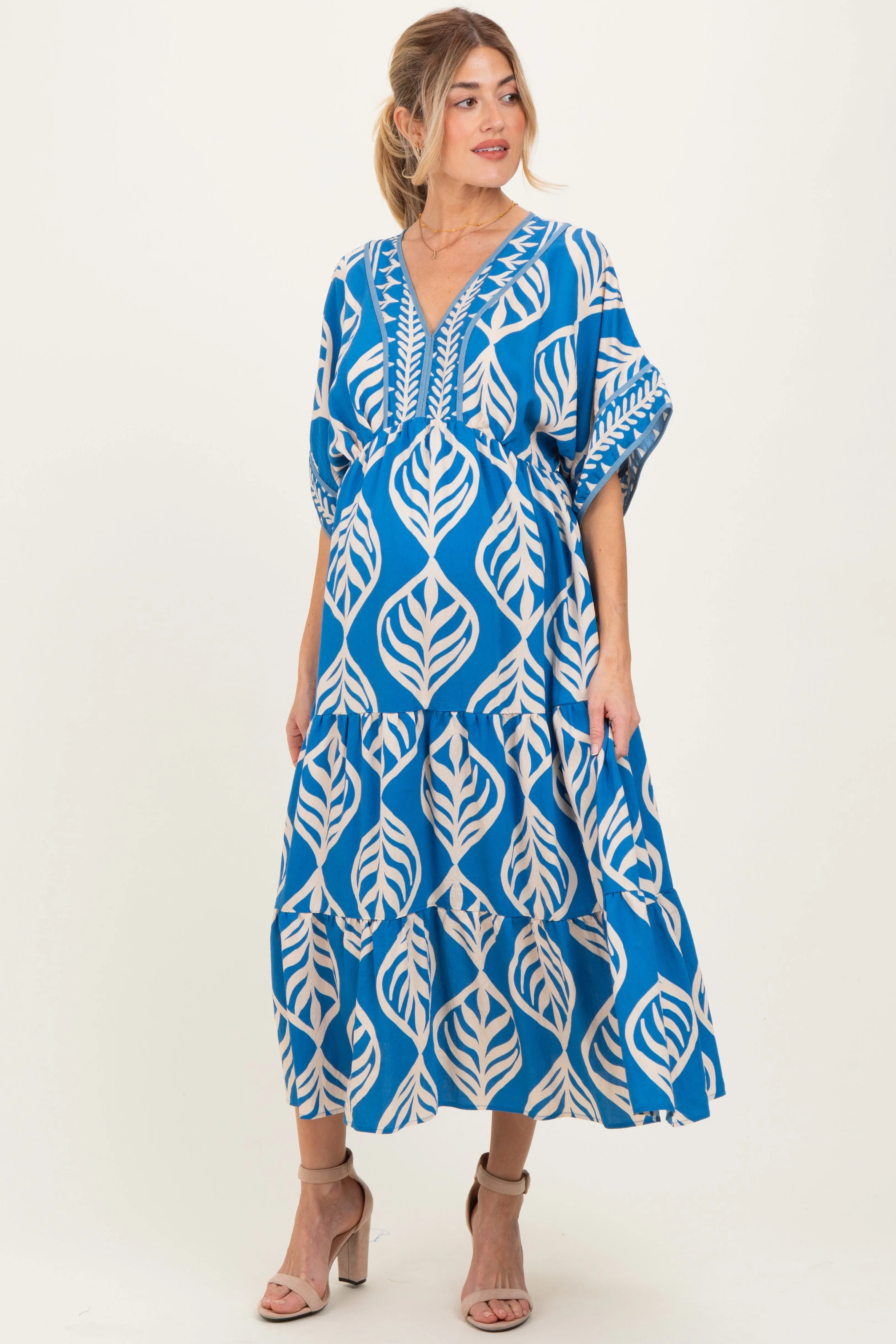 Royal Blue Printed Dolman Sleeve Maternity Maxi Dress sold by Pinkblush