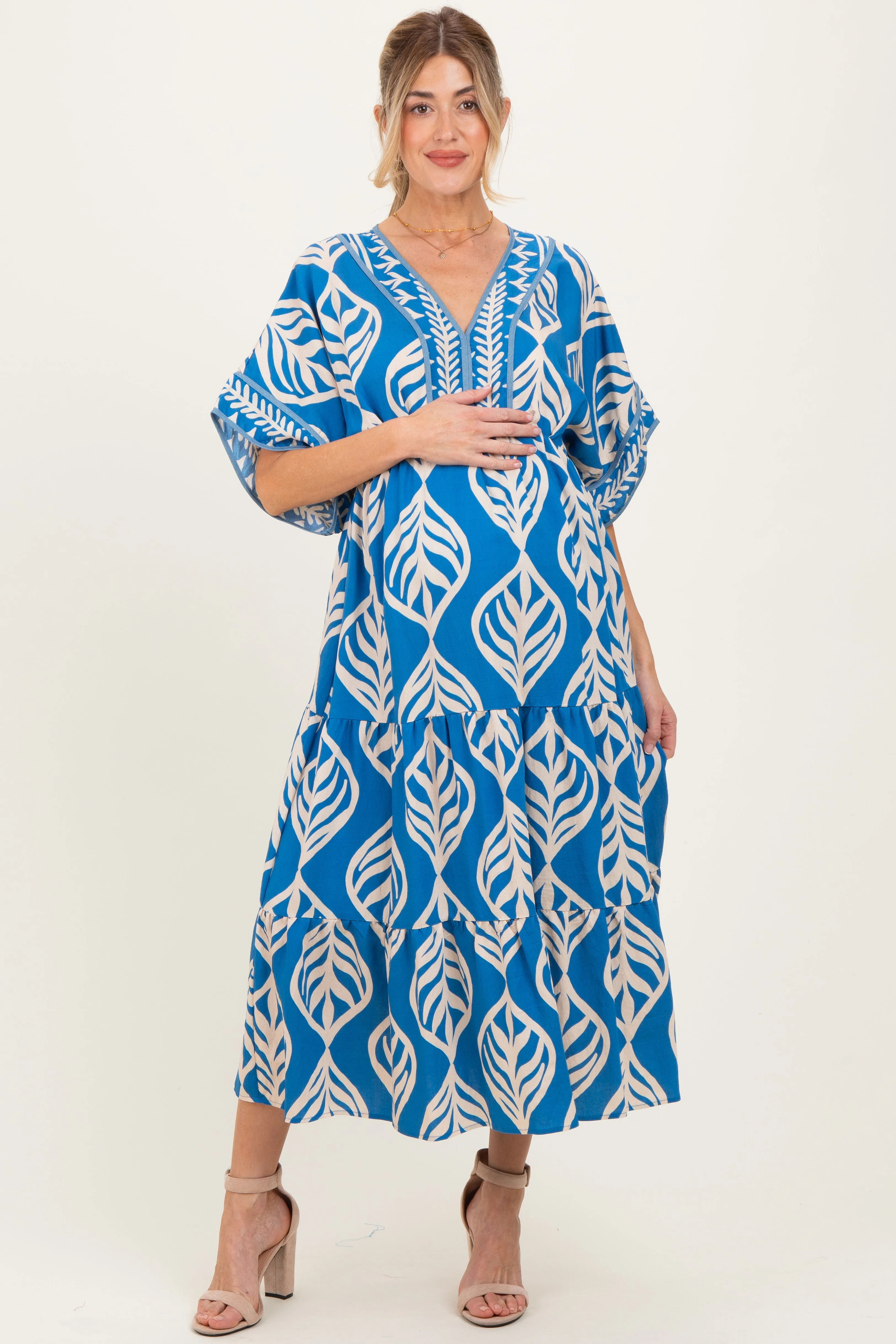 Royal Blue Printed Dolman Sleeve Maternity Maxi Dress sold by Pinkblush product image thumbnail 2