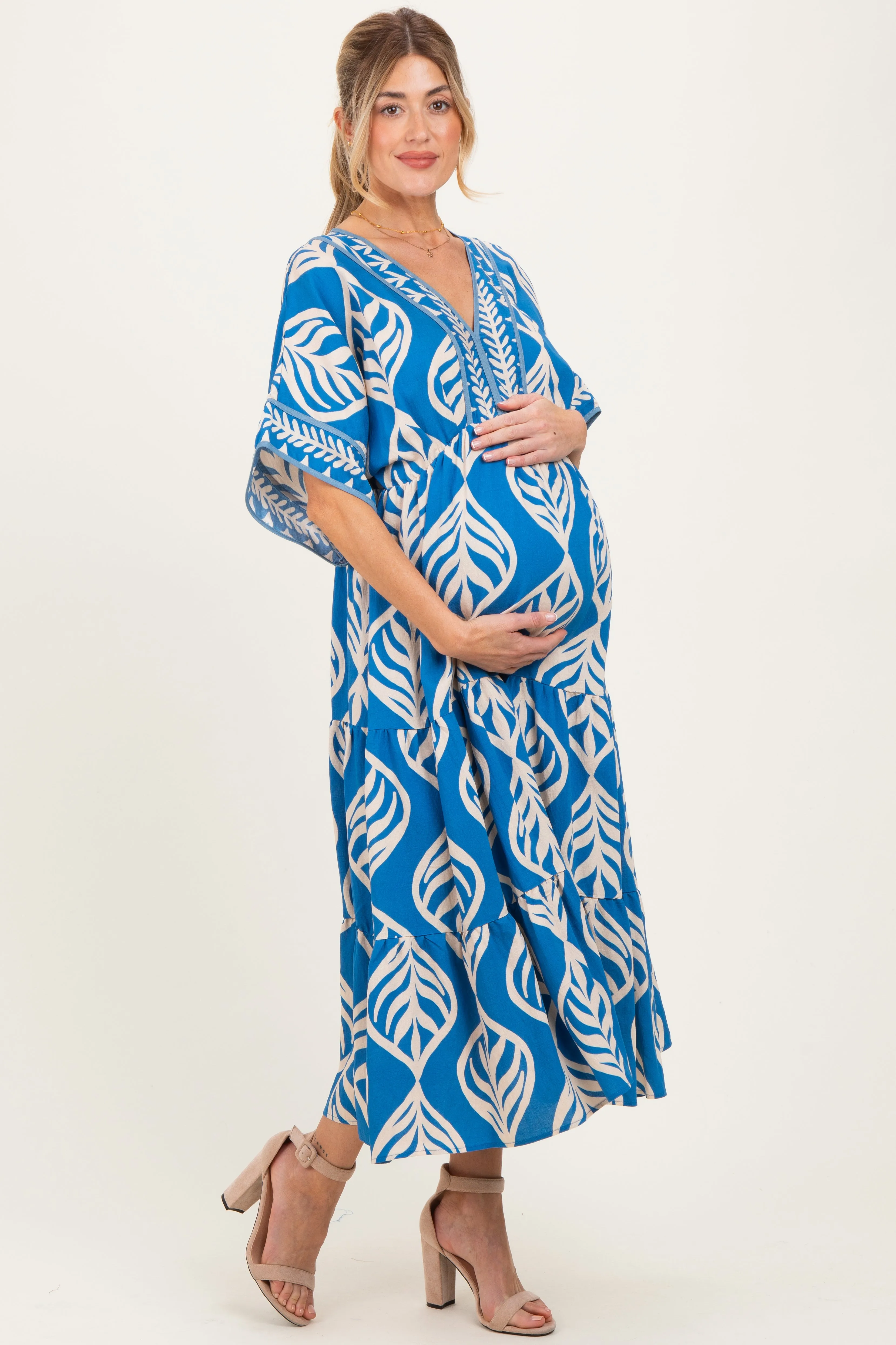 Royal Blue Printed Dolman Sleeve Maternity Maxi Dress sold by Pinkblush product image thumbnail 3