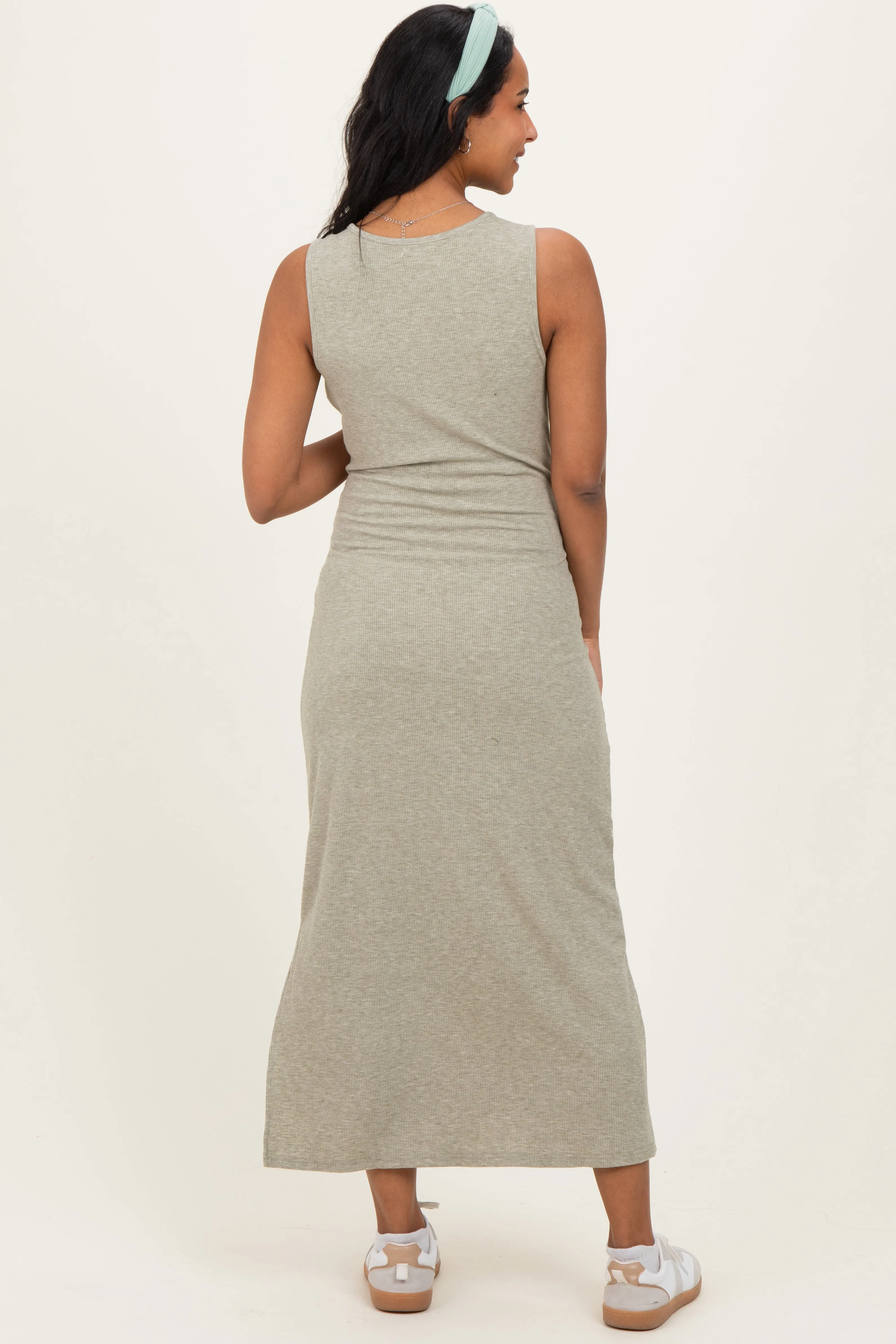 Sage Ribbed Knit Maternity Midi Tank Dress sold by Pinkblush product image thumbnail 3