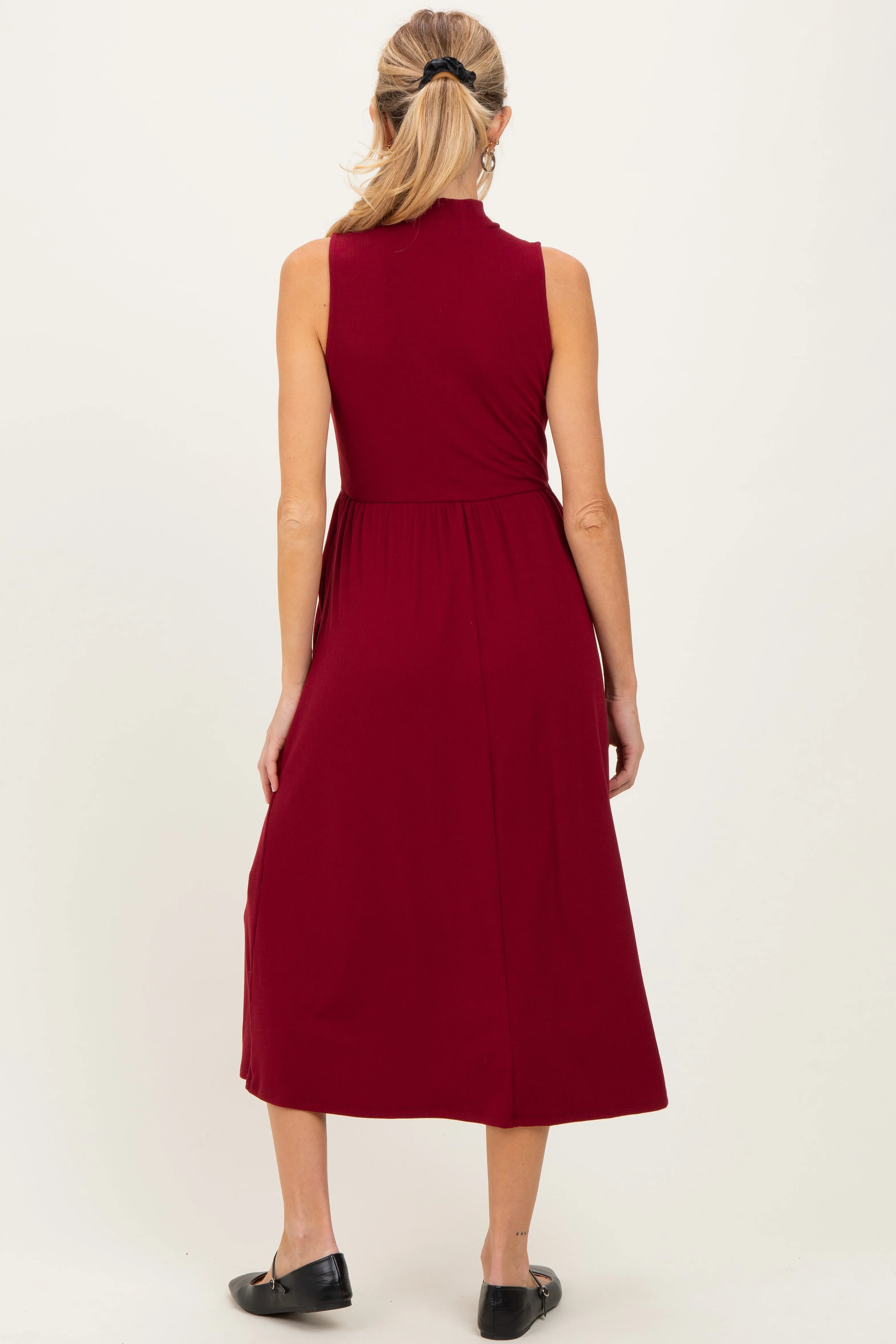 Wine Ribbed Mock Neck Sleeveless Maternity Midi Dress sold by Pinkblush product image thumbnail 3