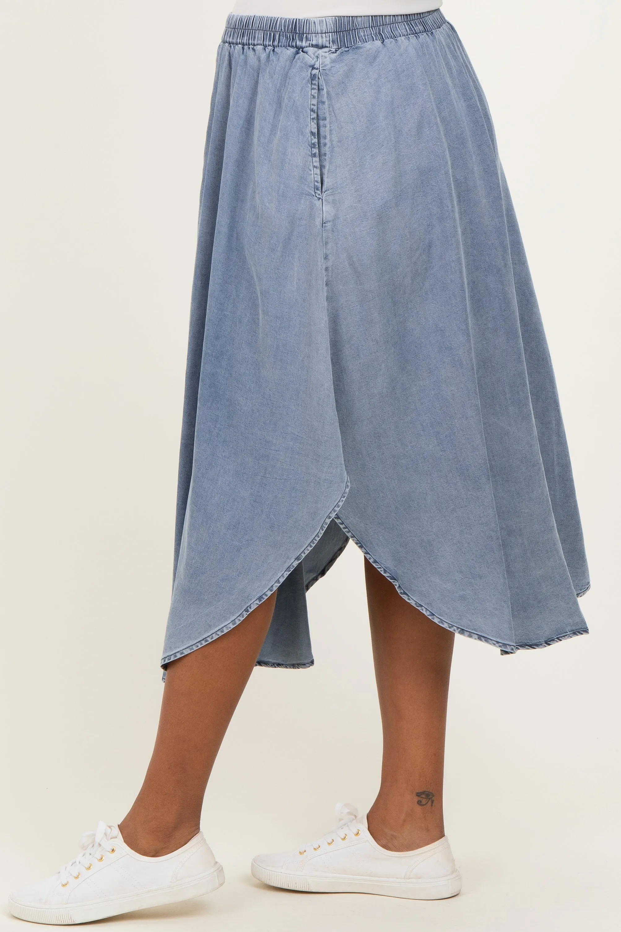 Blue Chambray Tulip Hem Maternity Midi Skirt sold by Pinkblush product image thumbnail 3