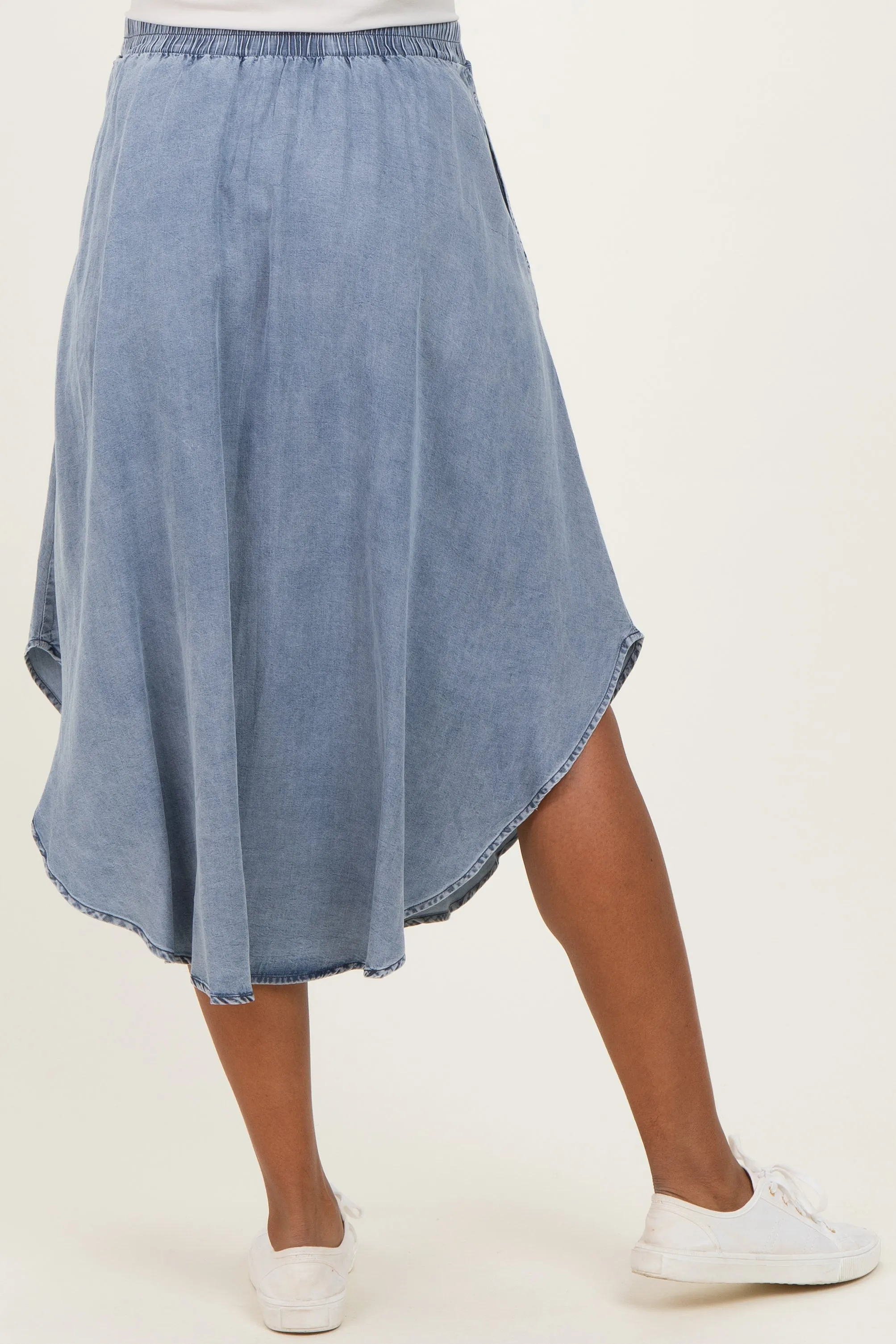 Blue Chambray Tulip Hem Maternity Midi Skirt sold by Pinkblush product image thumbnail 4