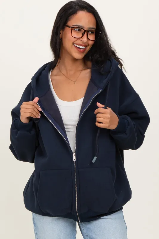 Navy Oversized Maternity Zip Up Hoodie made by Pinkblush