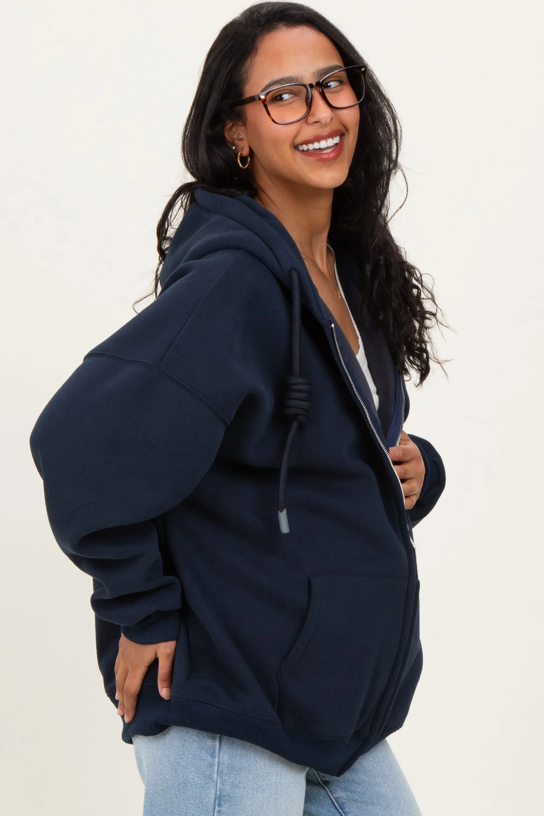 Navy Oversized Maternity Zip Up Hoodie sold by Pinkblush product image thumbnail 2