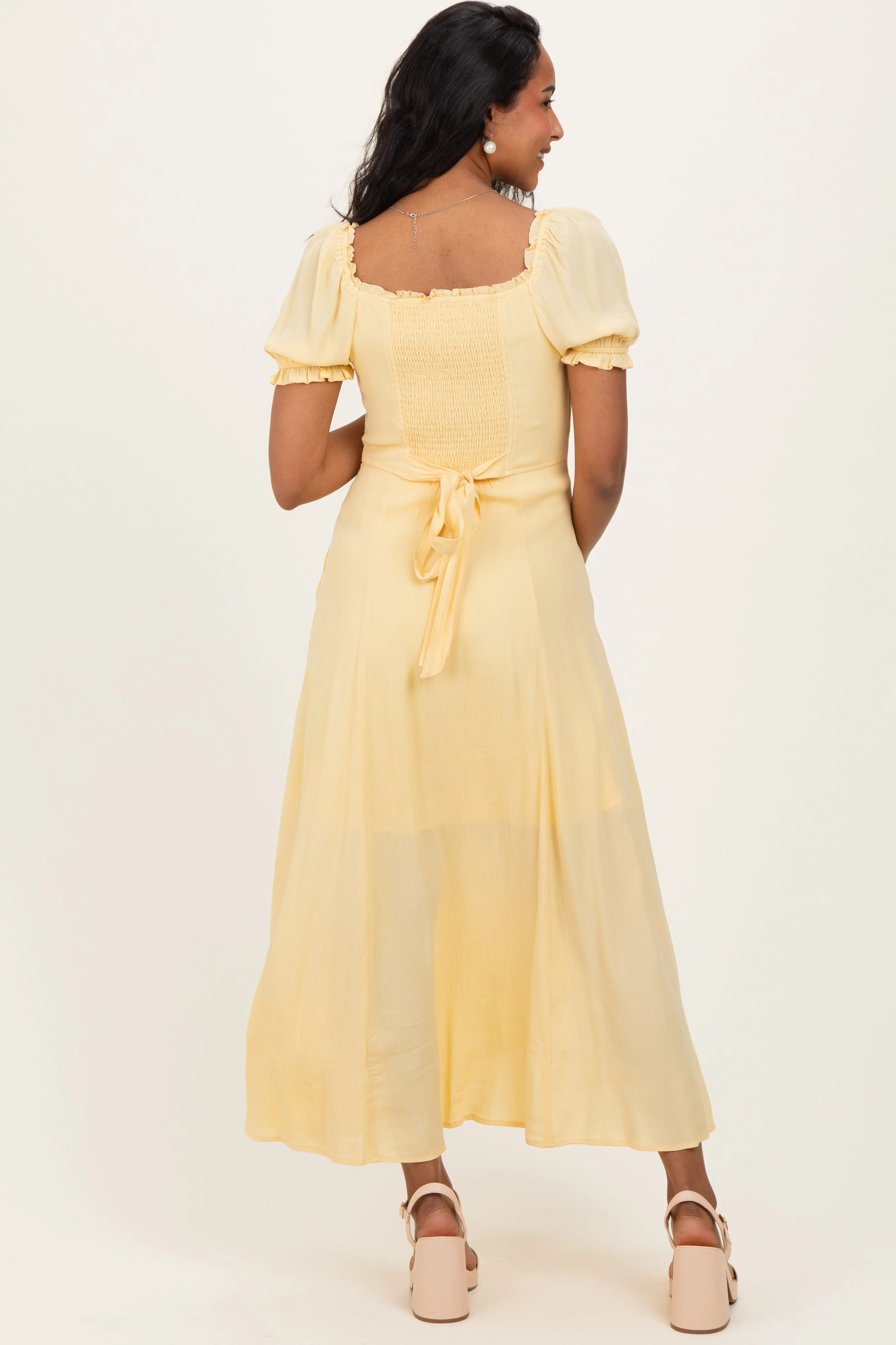 Lemon Button Down Ruffle Trim Maternity Maxi Dress sold by Pinkblush product image thumbnail 3