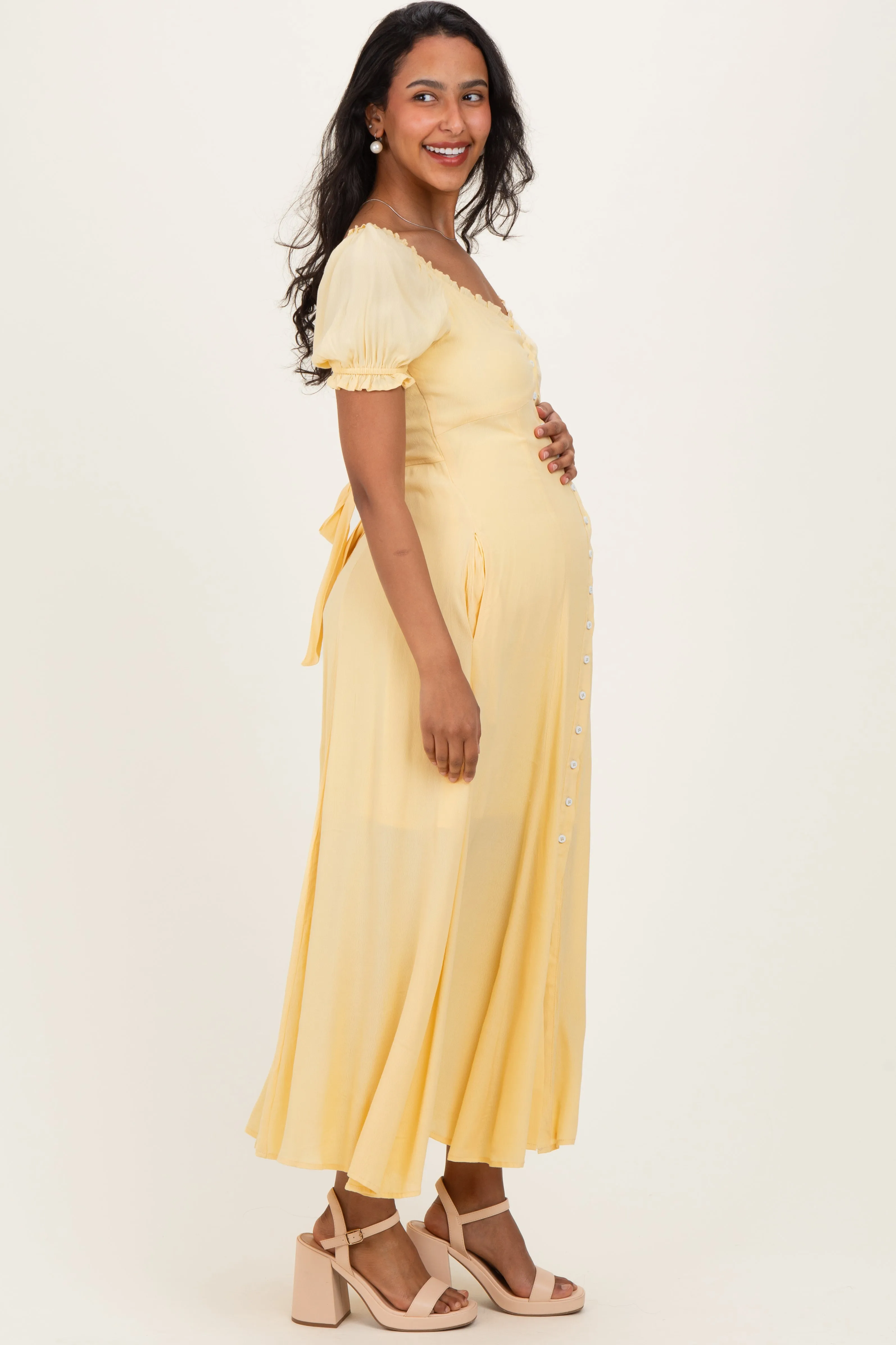 Lemon Button Down Ruffle Trim Maternity Maxi Dress sold by Pinkblush product image thumbnail 2