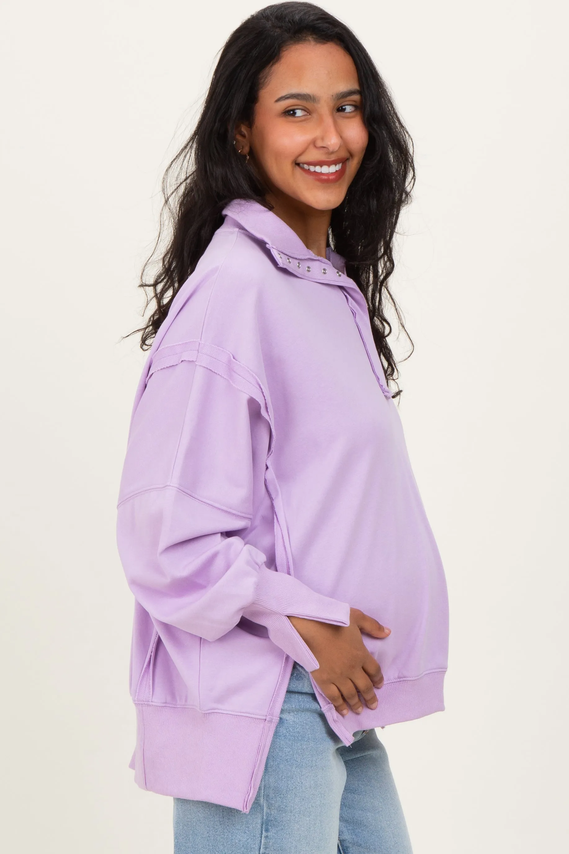 Lilac Snap Button Pullover Henley Maternity Sweatshirt sold by Pinkblush product image thumbnail 2