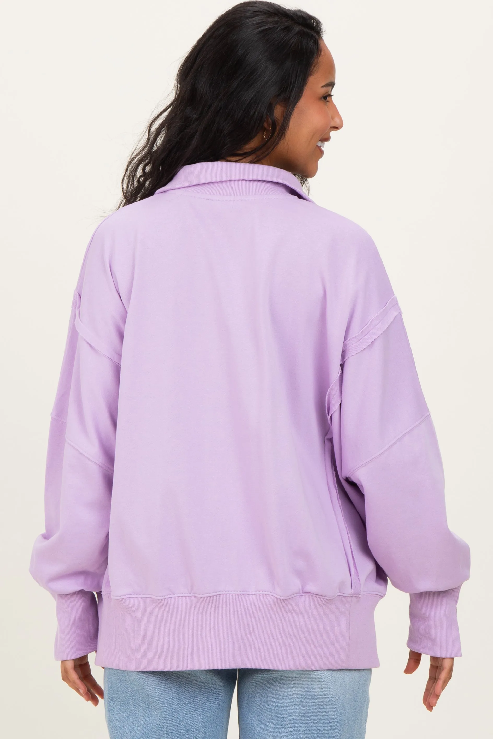 Lilac Snap Button Pullover Henley Maternity Sweatshirt sold by Pinkblush product image thumbnail 3