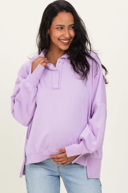 Lilac Snap Button Pullover Henley Maternity Sweatshirt made by Pinkblush
