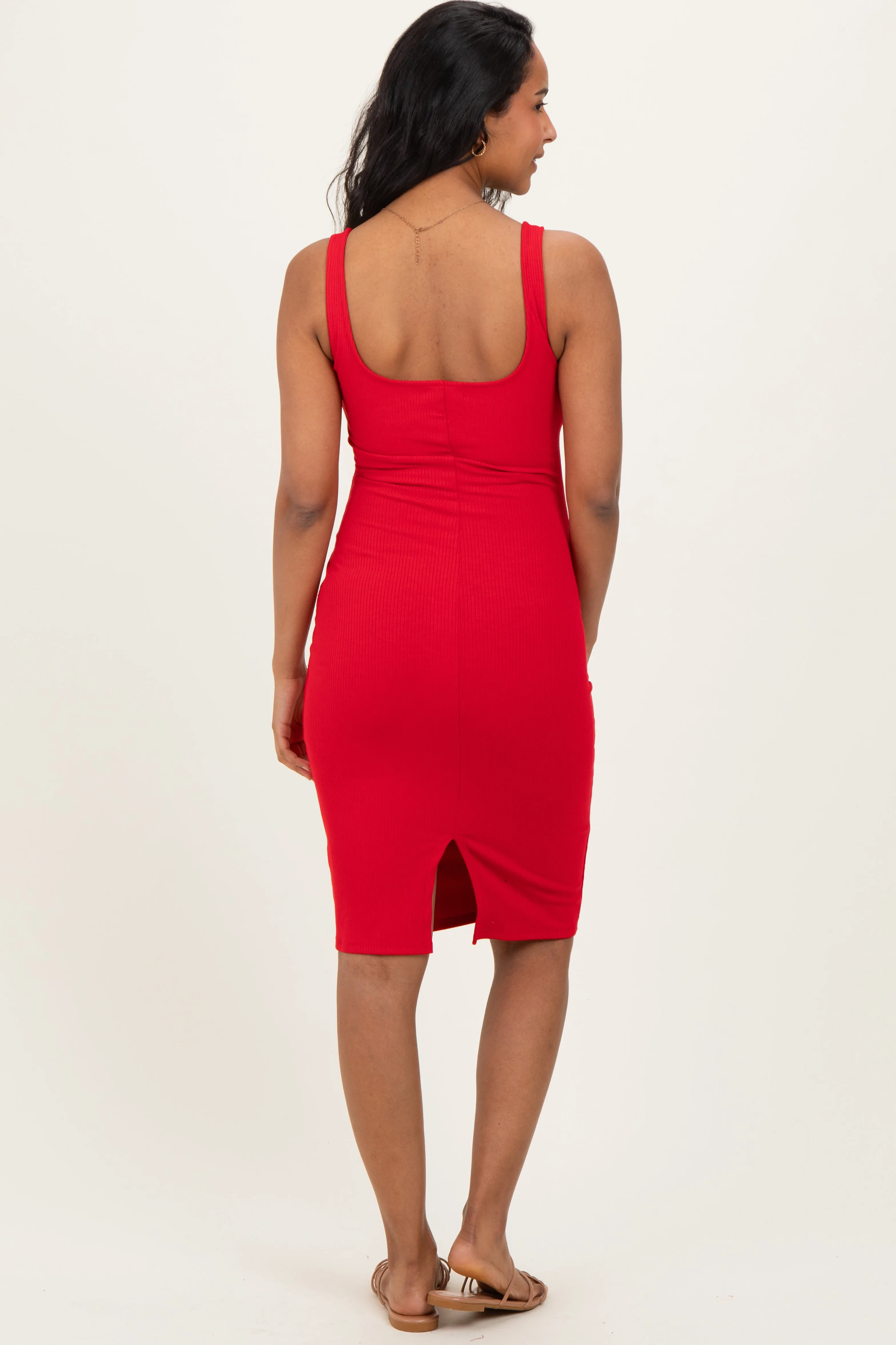 Red Ribbed Square Neck Maternity Tank Dress sold by Pinkblush product image thumbnail 4