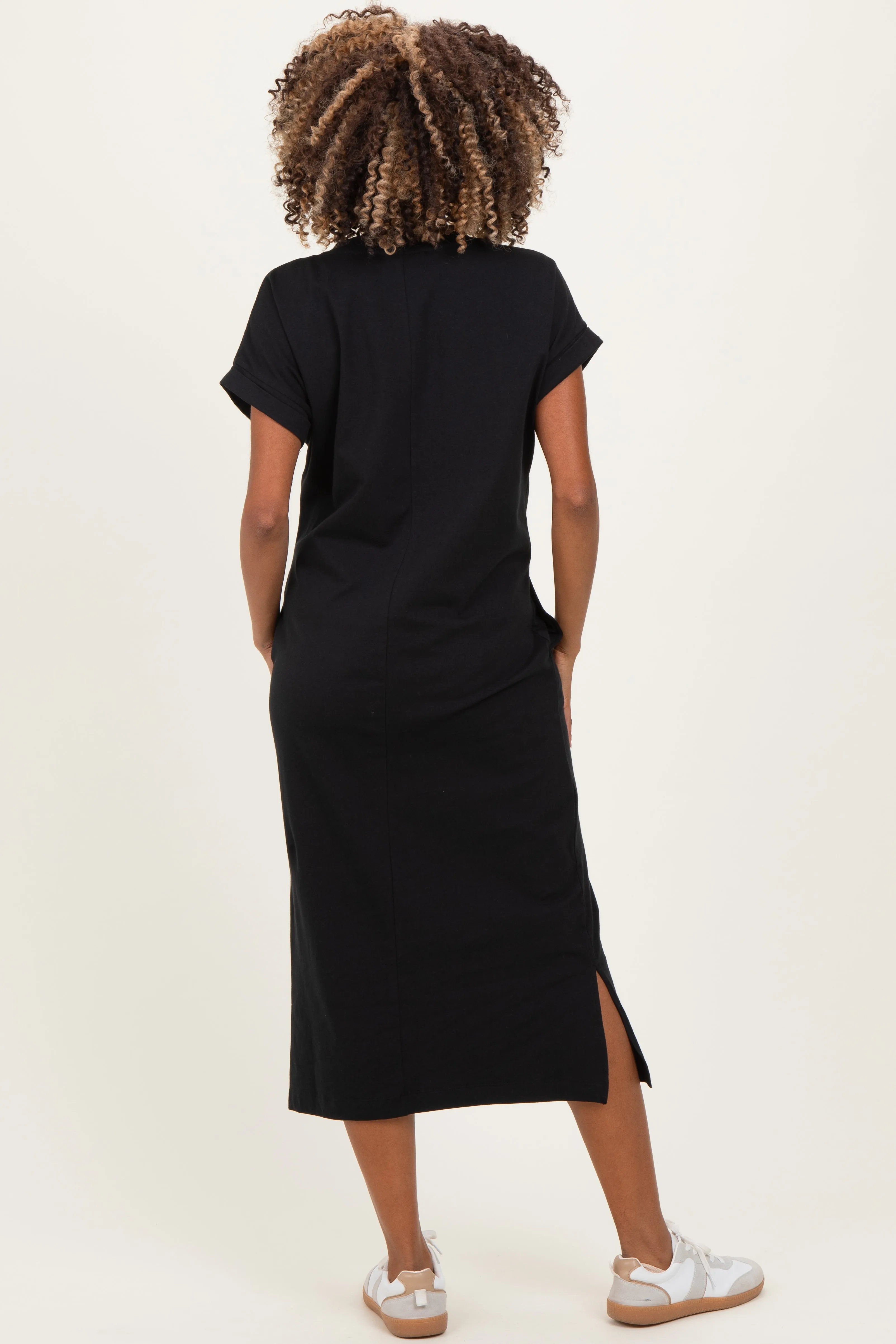 Black Pocket Front Maternity Midi T-Shirt Dress sold by Pinkblush product image thumbnail 3