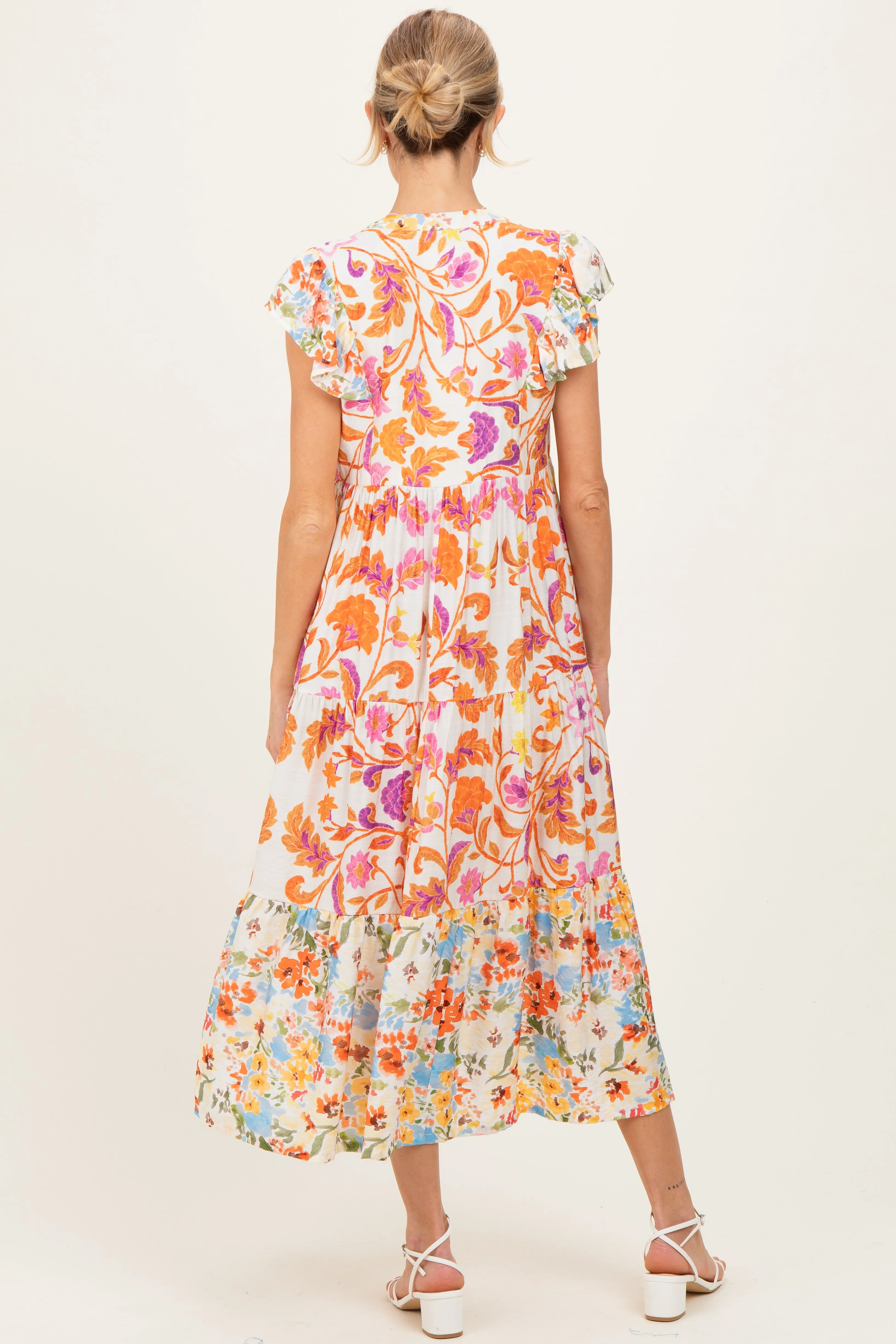 Orange Colorblock Floral Tassel Front Tie Maternity Dress sold by Pinkblush product image thumbnail 3