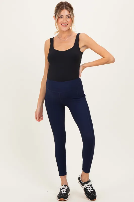 Navy Ribbed Active Maternity Legging sold by Pinkblush
