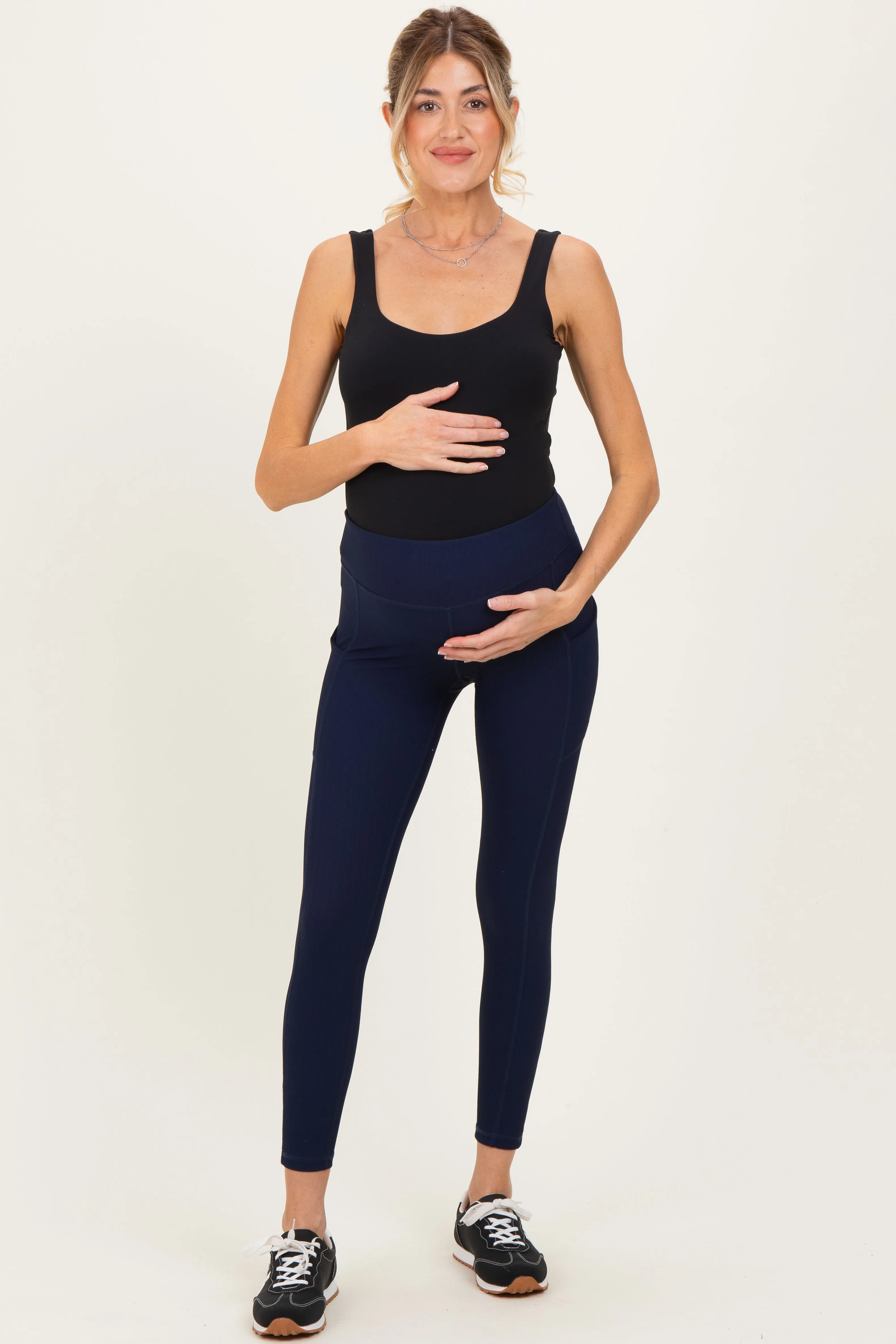 Navy Ribbed Active Maternity Legging sold by Pinkblush product image thumbnail 2