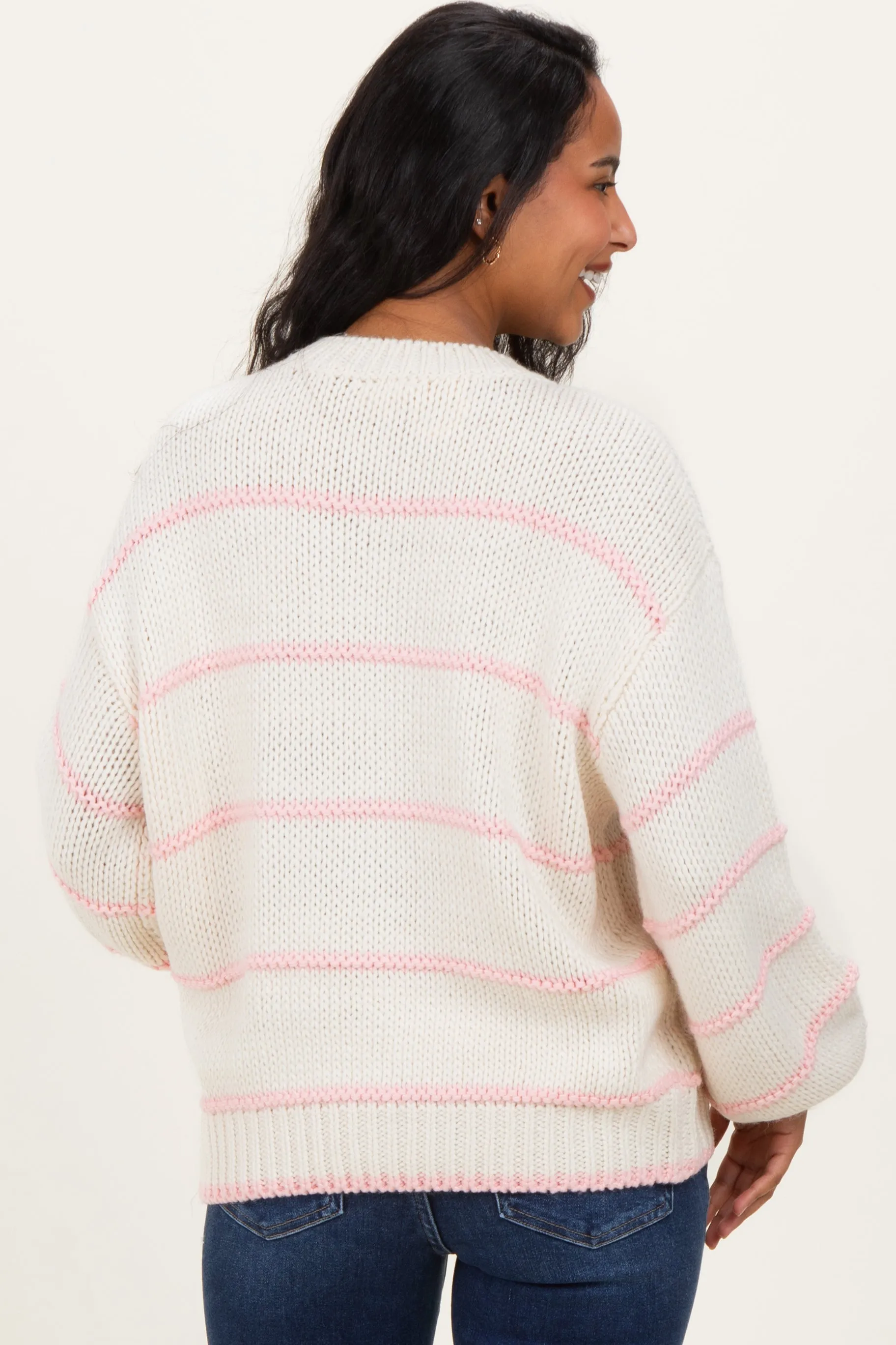 Ivory Stripe Detail Oversized Maternity Sweater sold by Pinkblush product image thumbnail 3
