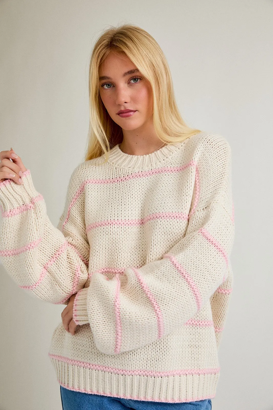 Ivory Stripe Detail Oversized Maternity Sweater sold by Pinkblush product image thumbnail 4