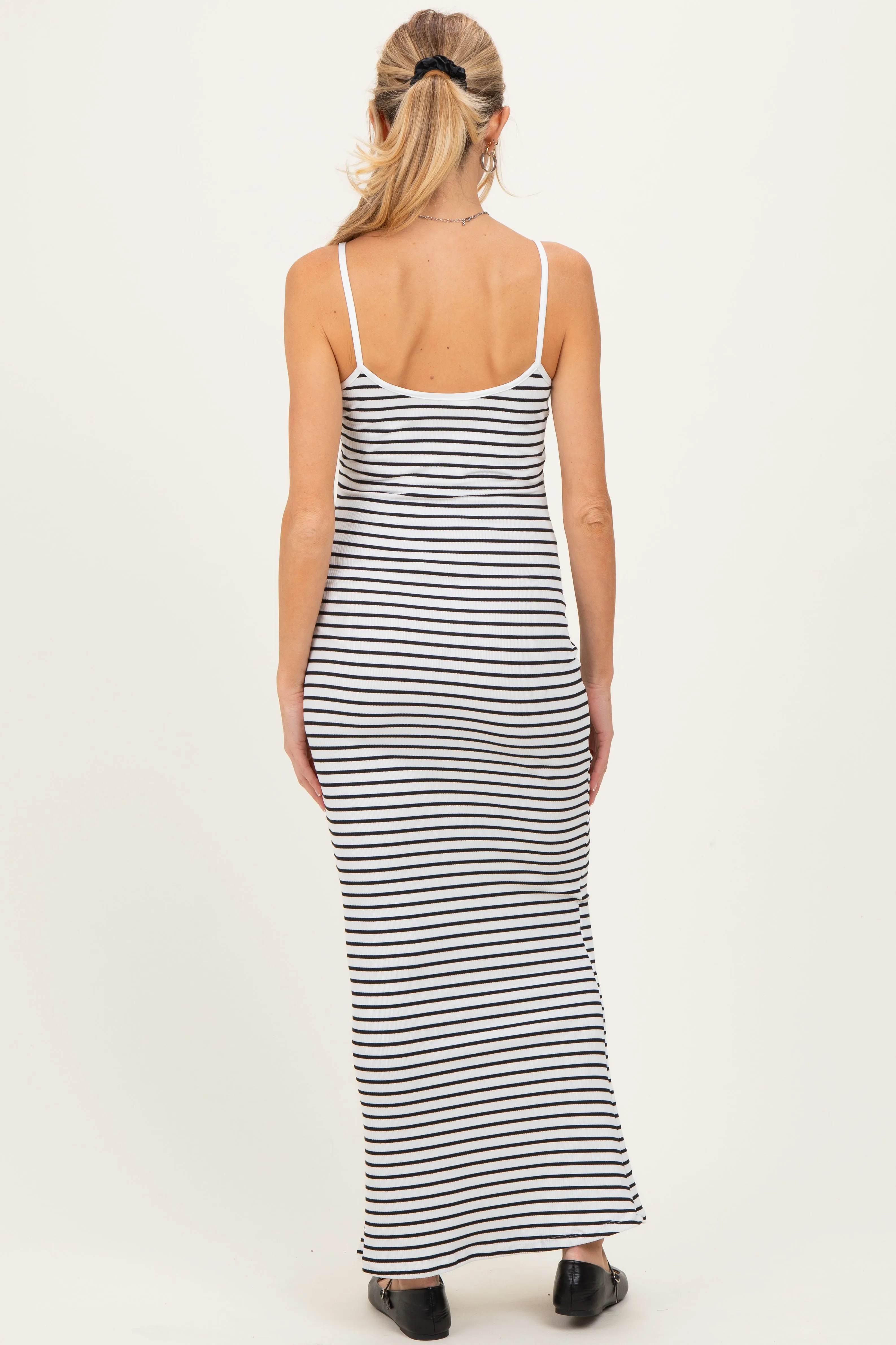 White Ribbed Knit Striped Sleeveless Maternity Maxi Dress sold by Pinkblush product image thumbnail 3