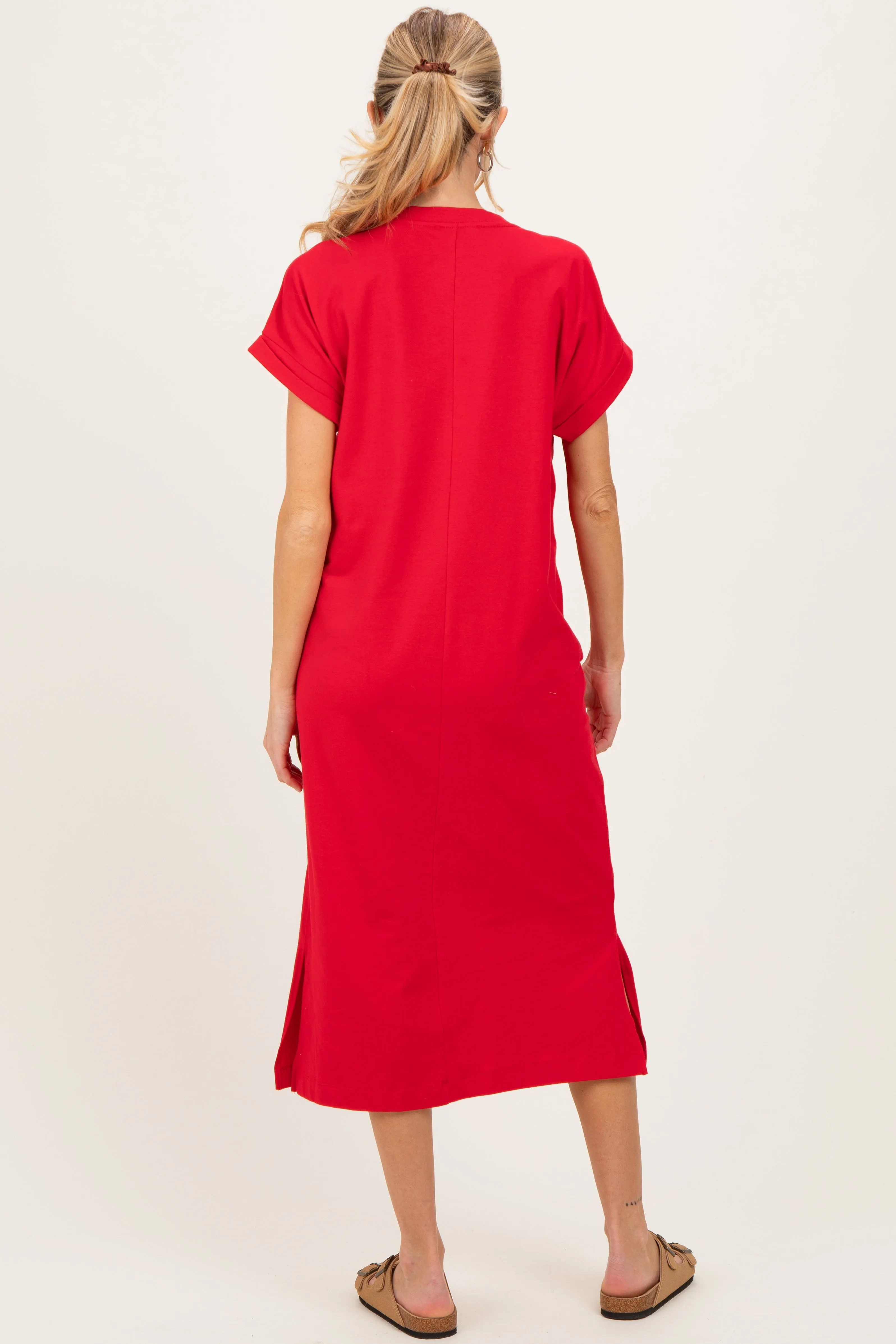 Red Pocket Front Maternity Midi T-Shirt Dress sold by Pinkblush product image thumbnail 3