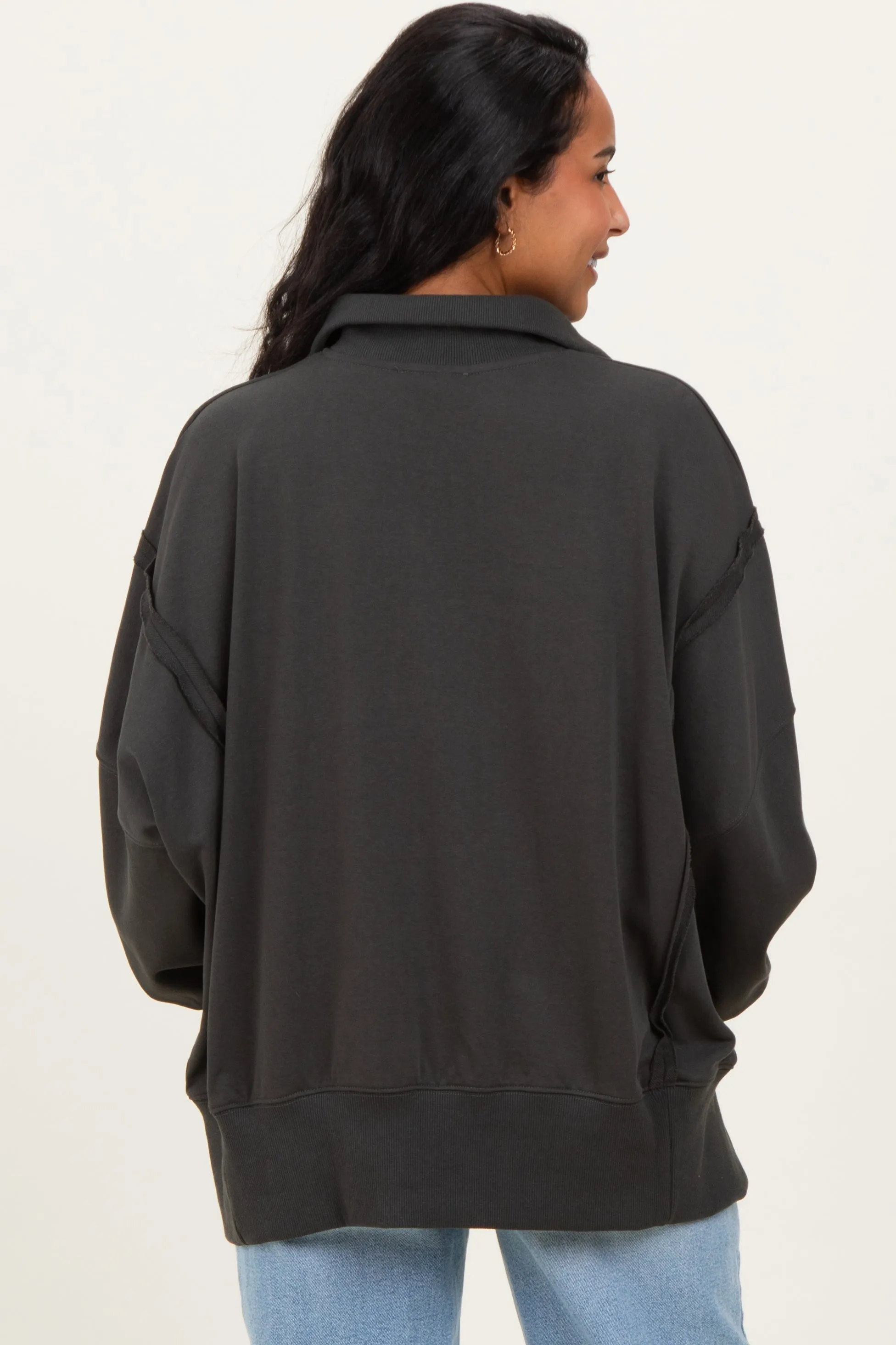 Charcoal Snap Button Pullover Henley Maternity Sweatshirt sold by Pinkblush product image thumbnail 3